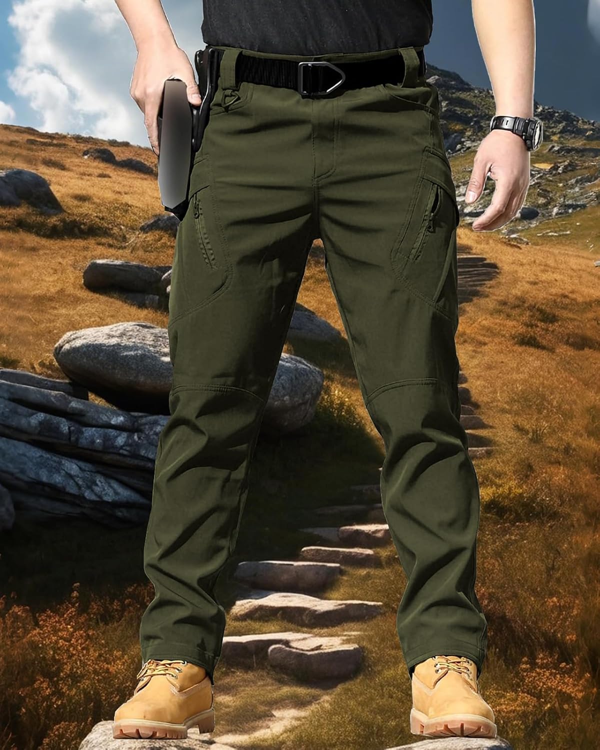 Men's Work Cargo Pants Tactical Hiking Casual Water Resistant Ripstop Trousers for Outdoor with 6 Pockets(No Belt) - Image 5