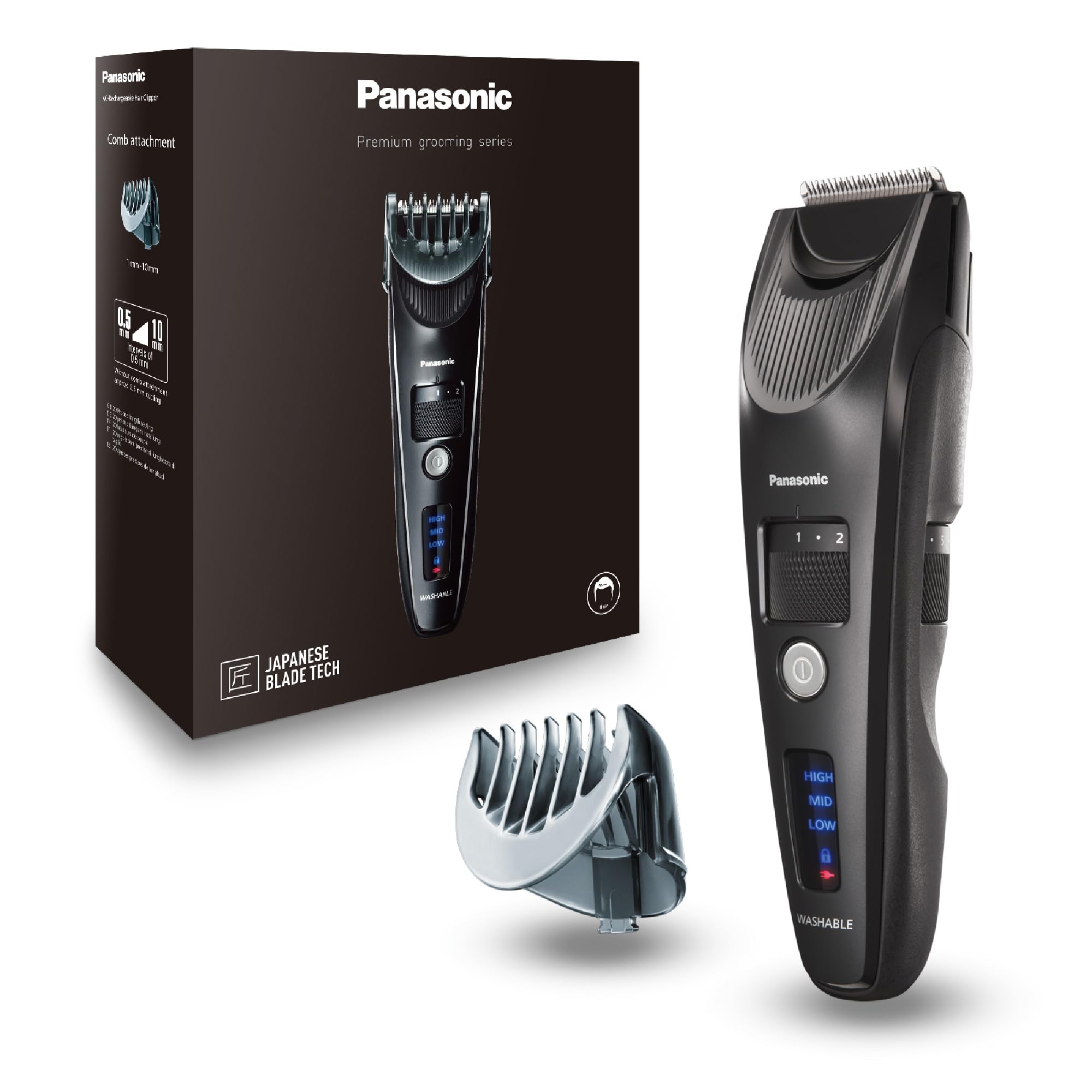 Panasonic ER-SC40-K803 Tagliacapelli da Uomo, Regolabarba Cordless Portatile Impermeabile, 20 Impostazioni di Lunghezza, Funzionamento Senza Filo e con Filo, Indicatore LED della Batteria, Nero