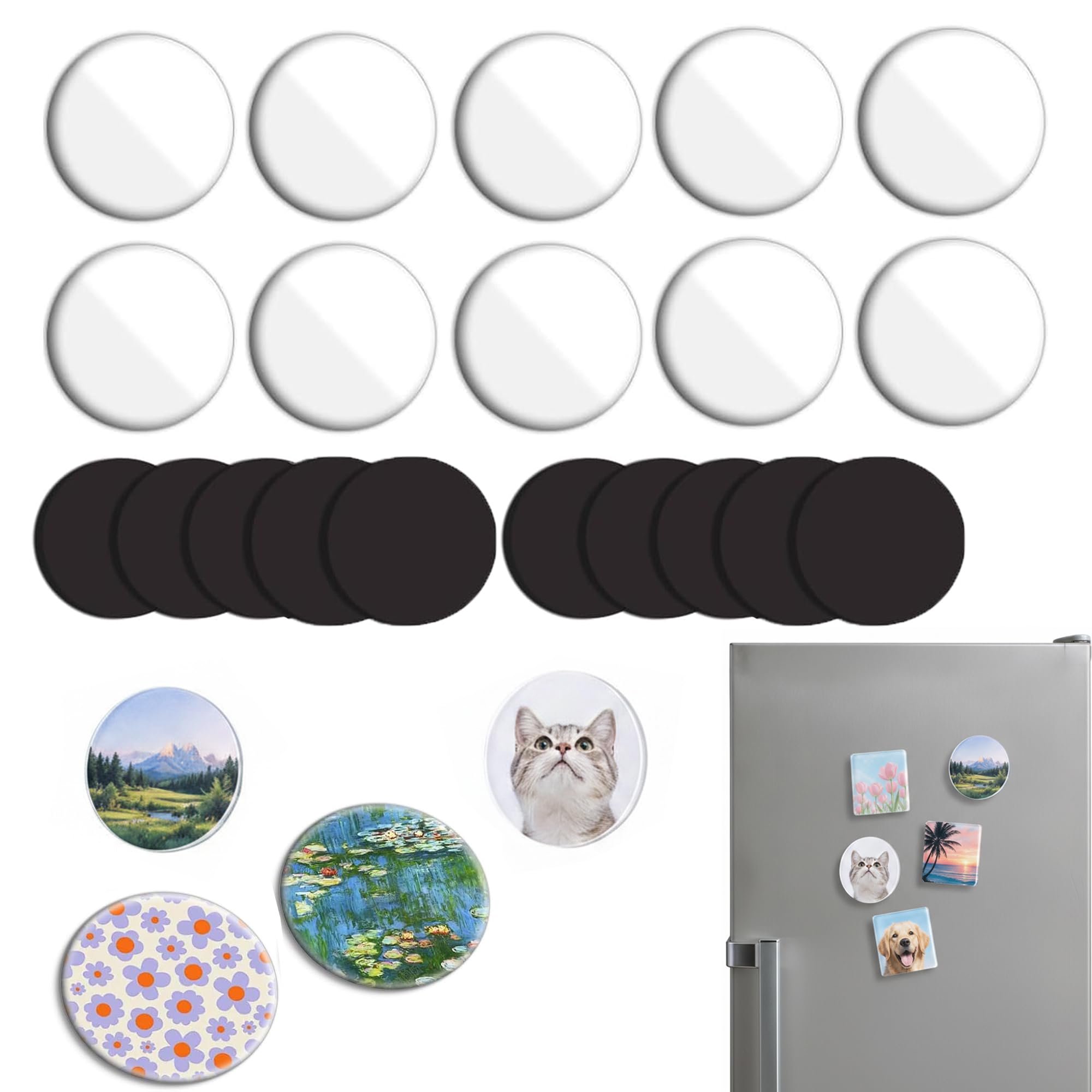 10 Pcs DIY Acrylic Fridge Magnet Kit with Adhesive Backing | 2x2 Inch Round Magnetic Photo Frames Set for Crafts | Clear Refrigerator Magnets Maker for Customized Picture, Kitchen, Classroom Decor