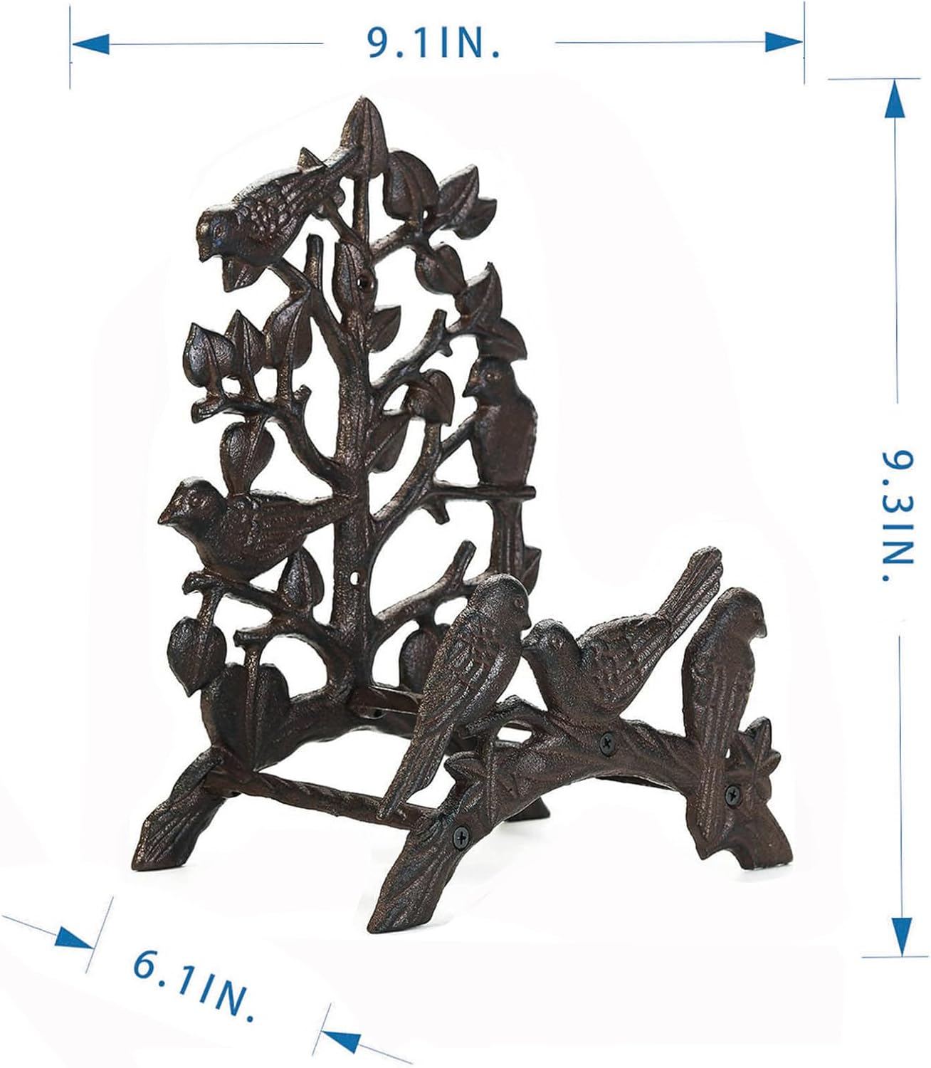 Rustic Rust Brown Cast Iron Garden Hose Holder, Wall-Mounted Bird & Tree Design, Durable Outdoor Hose Storage for Garden, Yard, Fence - Vintage Style Decor (9.3" Height) HC1418