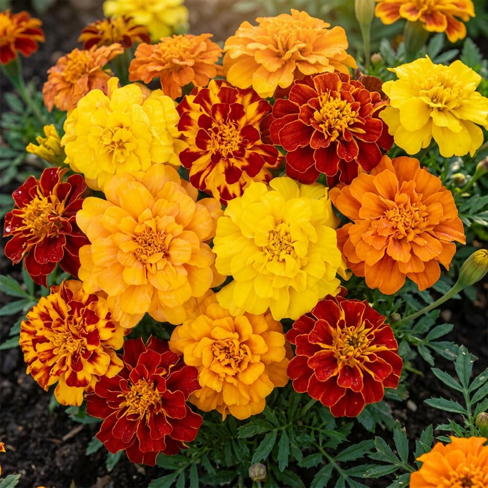 Marigold Boy O Boy Mixed Seeds – Compact French Marigold Flowers – Bright Bi-Colour Blooms – Summer Bedding Plant Seeds – Ideal for Borders & Edging