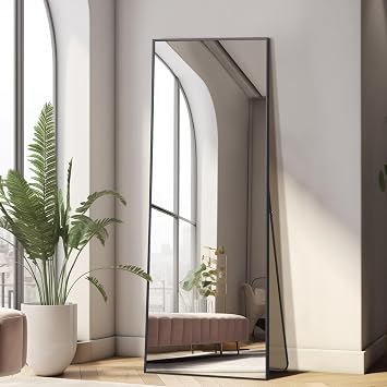 MELOMOIR 56"x18" Full Length Mirror, Floor Mirror with Stand Hanging or Leaning, Aluminum Alloy Frame Full Body Mirror for Bedroom Living Room Cloakroom Hallway, Wall Mirror Full Length, Black
