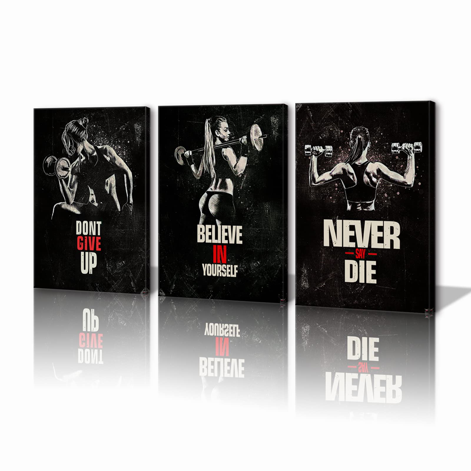KAWAHONE 3 Panels Dont Give Up Motivational Quotes Exercise Wall Art Woman Weight Bodybuilding Lifter Inspirational Canvas Wall Art Sports Fitness Art Print For Training Gym Weight Room Home