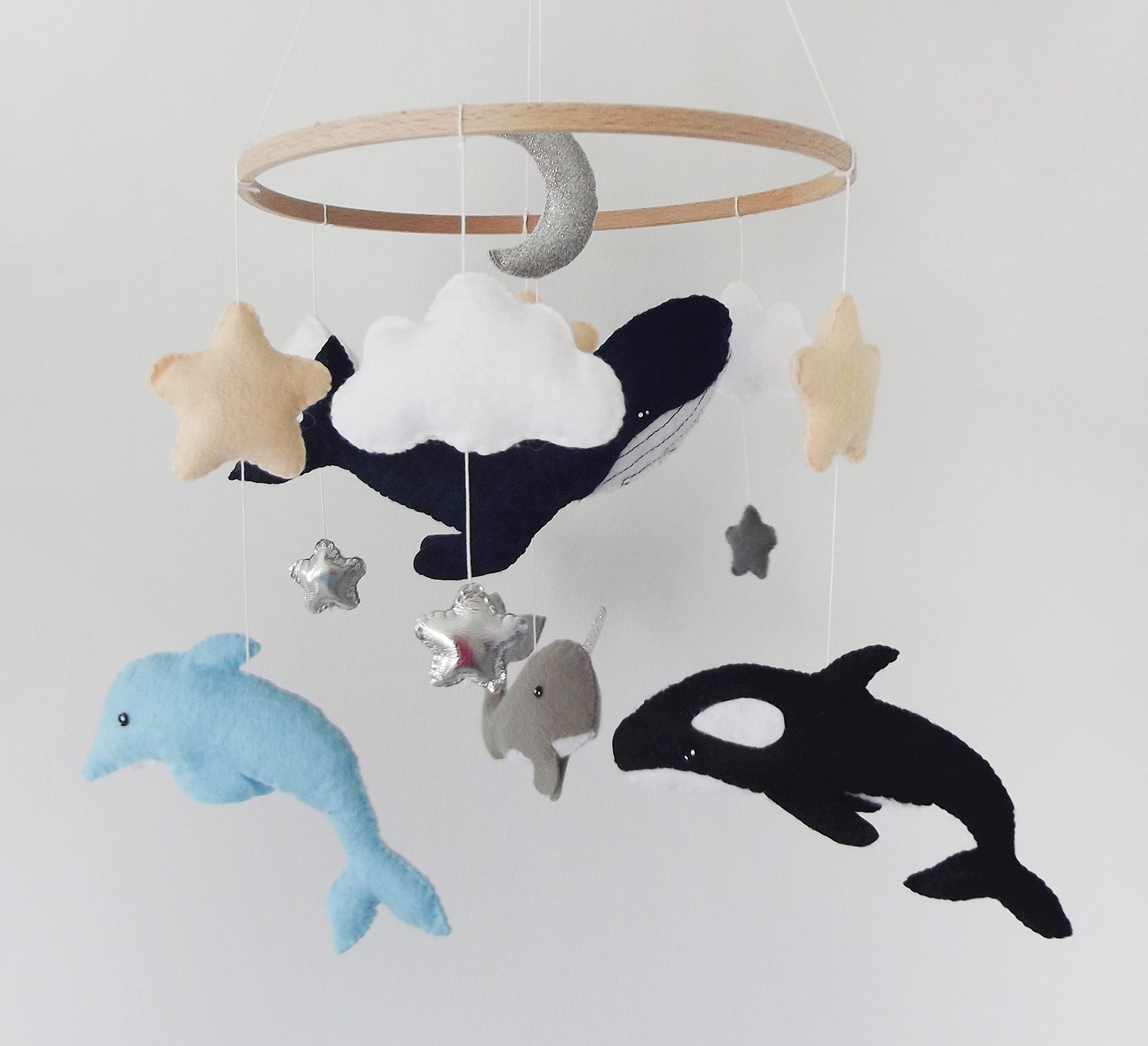 Whale Mobile,Nursery Mobiles, Ocean Mobiles,Killer Whale Mobile,Under The Sea Mobile,Narwhal Mobile,Handmade Mobile, Baby Shower Gift