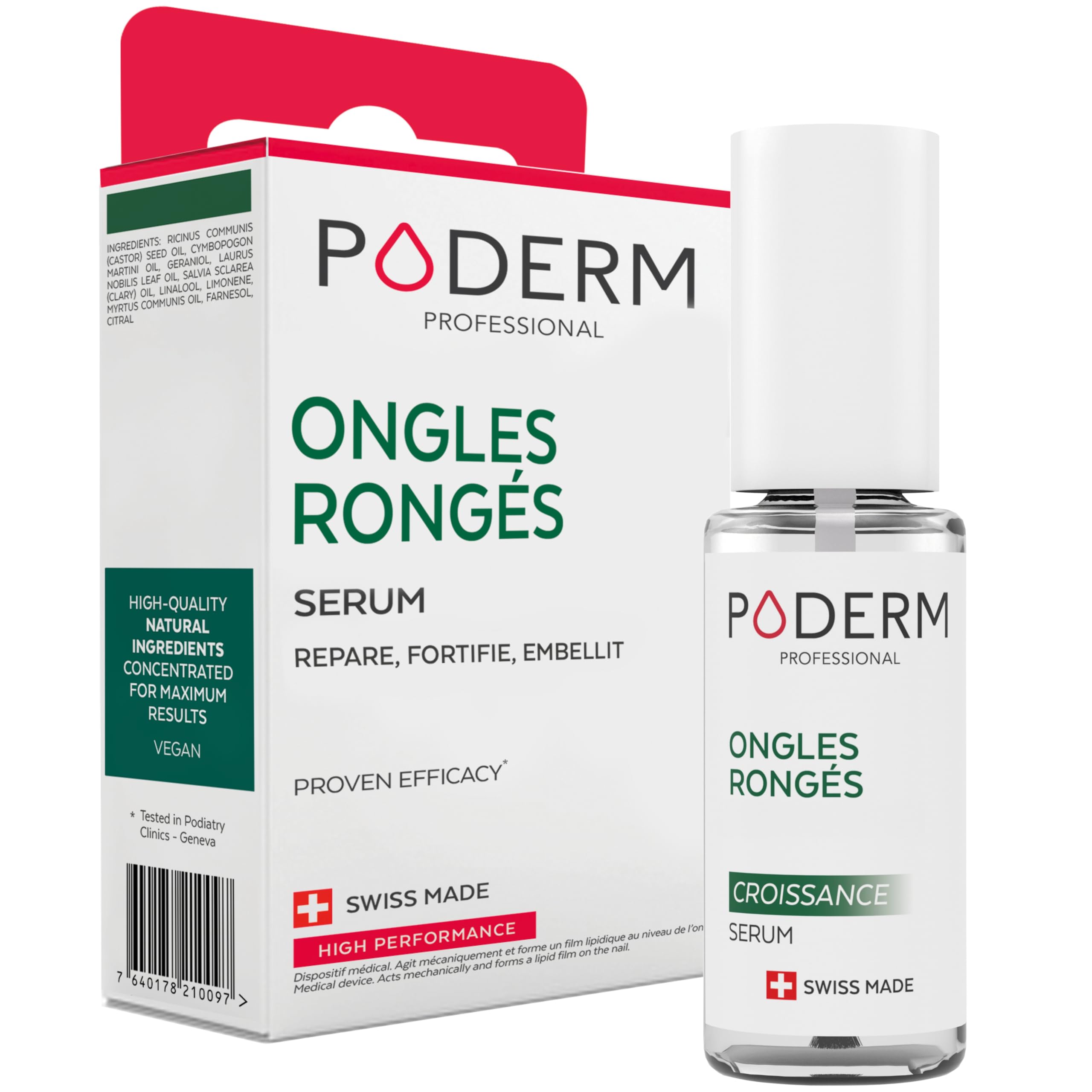 PODERM - ONGLE RONGÉ SOIN CROISSANCE BIO | Aux plantes fortifiante et stimulante de la pousse | Adultes et Enfants | Soin professionnel pied/main | Facile & rapide | Swiss Made