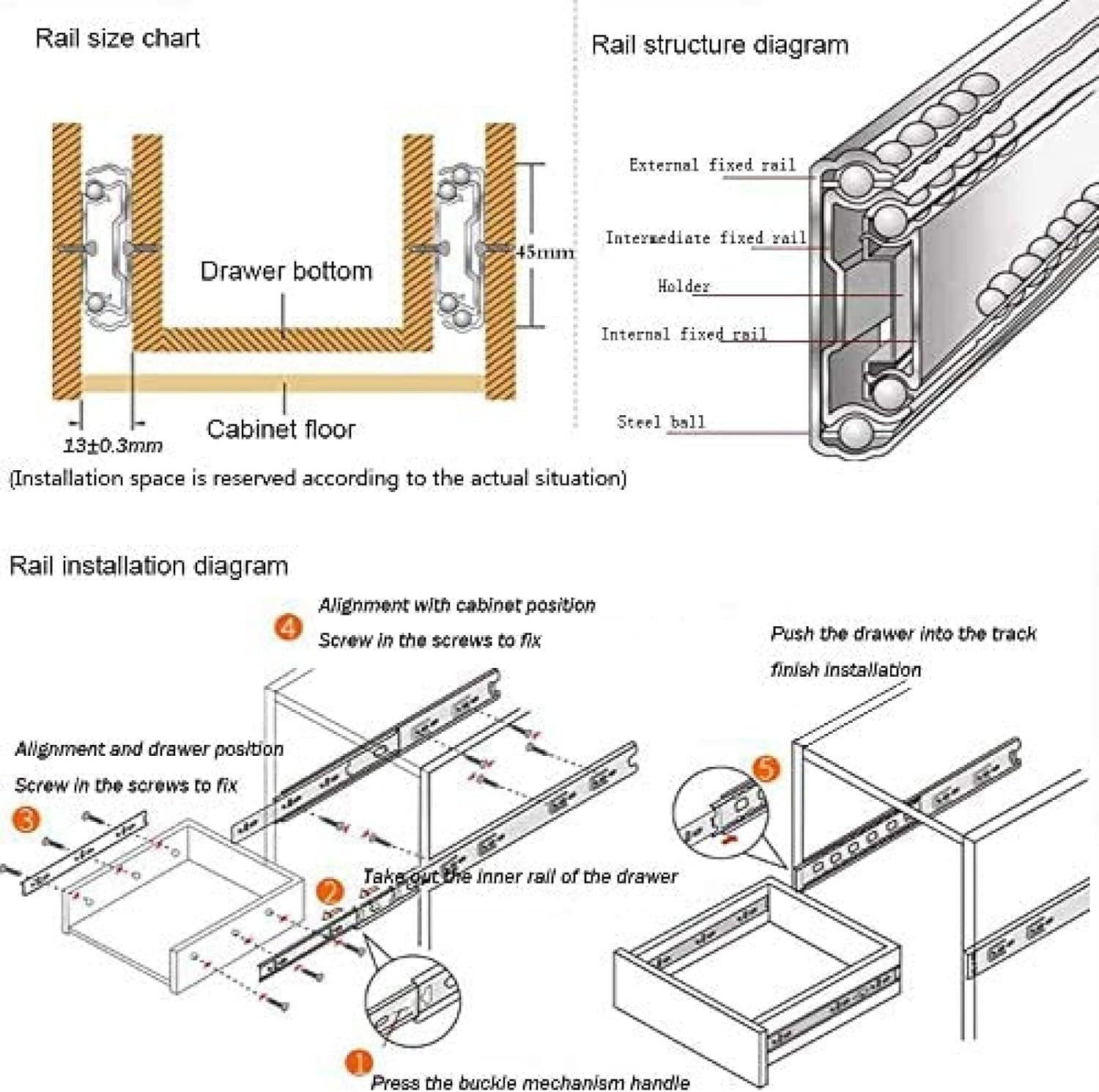 Heavy-Duty Cushioned Closing Drawer Runners Push-to-Open Mechanism(22in(550mm))