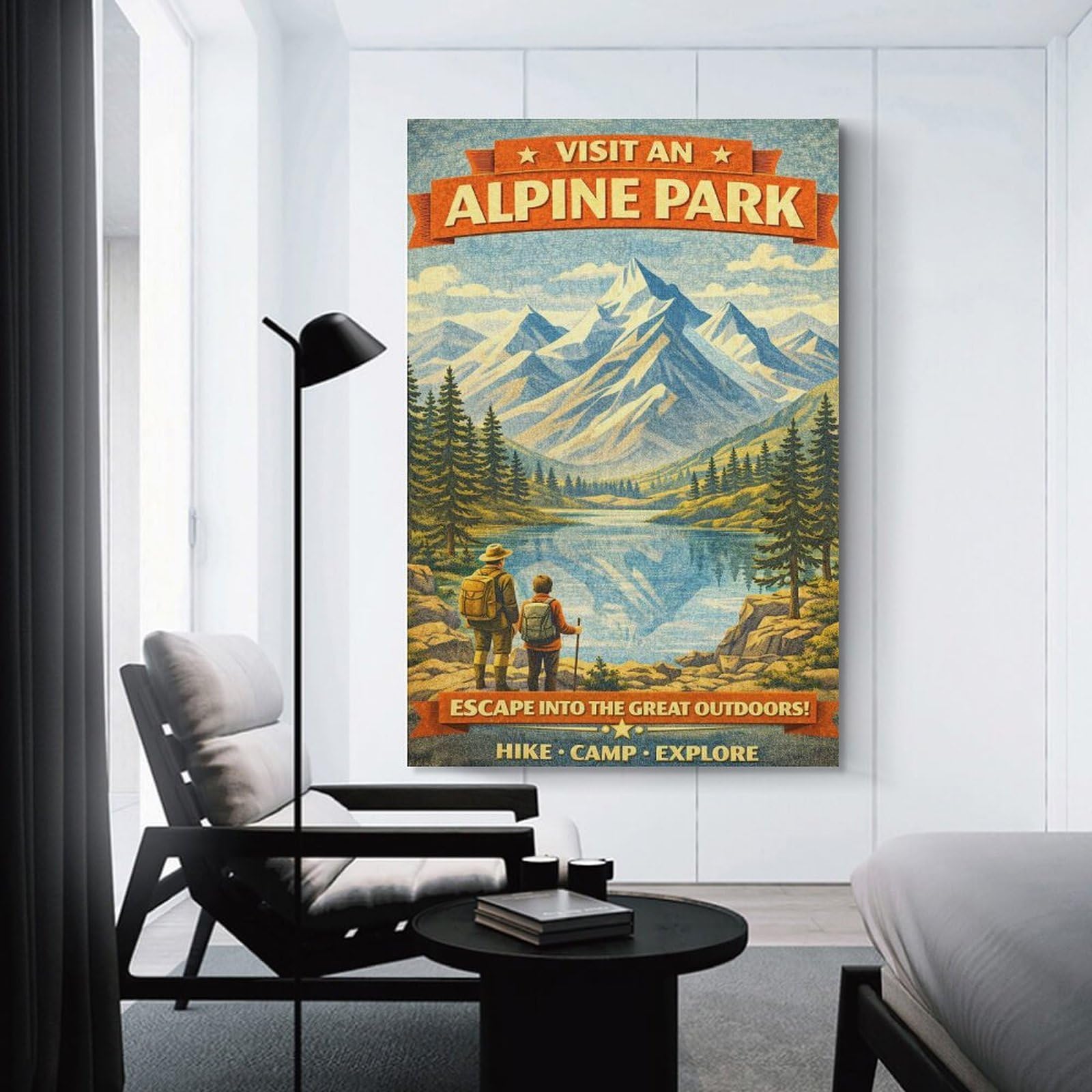 Junmoney Wall Picture Print Visit An Alpine Park Vintage, 20x30inch(50x75cm), for Entryway, Lounge Links Or Small Walls, Home Artwork for First Impressions