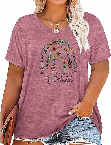 Camiseta de manga corta para mujer, talla grande, con estampado floral, divertida, para verano, casual, linda, de manga corta