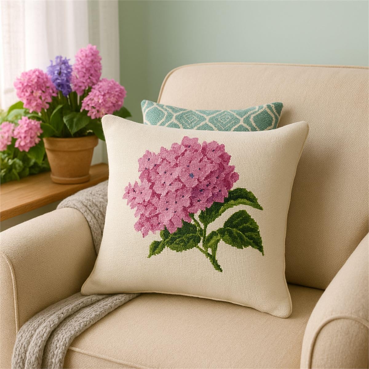 Pepita Needlepoint Canvas: Hydrangea Pair, 10" x 10"
