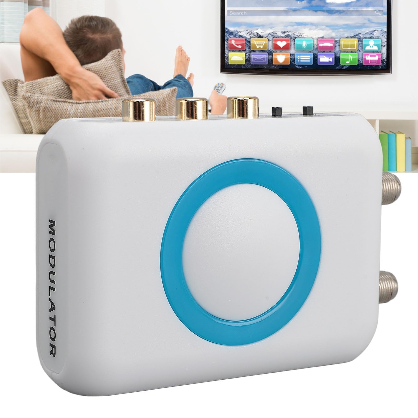 Goshyda RF-Modulator, HDMI-zu-Koaxial-RF/R CA-Konverter, VHF-Modulator-Adapter mit F-Typ-Buchse/Antenne, EIN-/Ausgang für DVR-Laptop-Kabelbox, HD-Digitalvideo zu