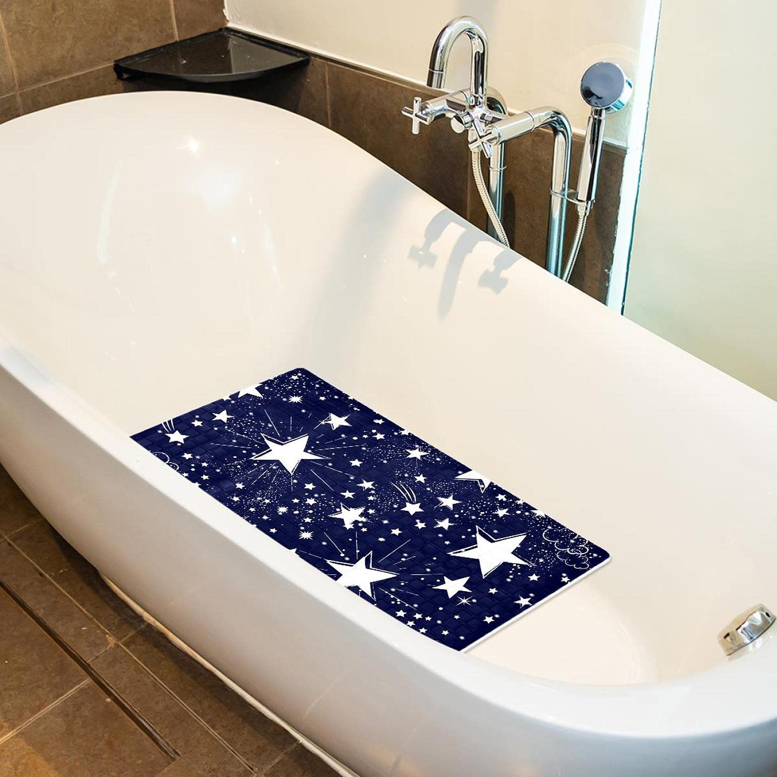 Rutschfeste Badematten für Badezimmer, Motiv: Galaxie, Weltraum, weiße Sterne, Wolken, Marineblau, rechteckige Badewannenmatte, maschinenwaschbar, 40 x 70 cm