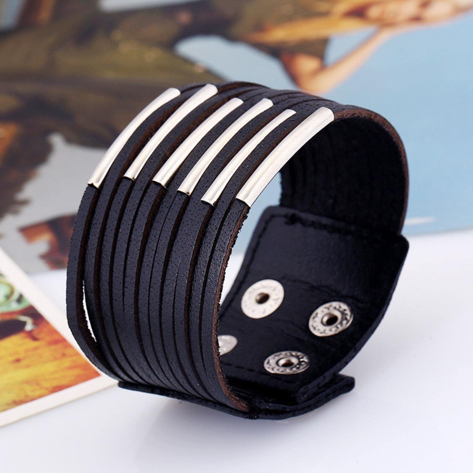 LYGXWJFC Pulsera de Cuero Multicapa Retro Punk Vintage para Hombre, Pulseras Trenzadas Hechas a Mano con Cuerda para Envolver, brazaletes para Hombres