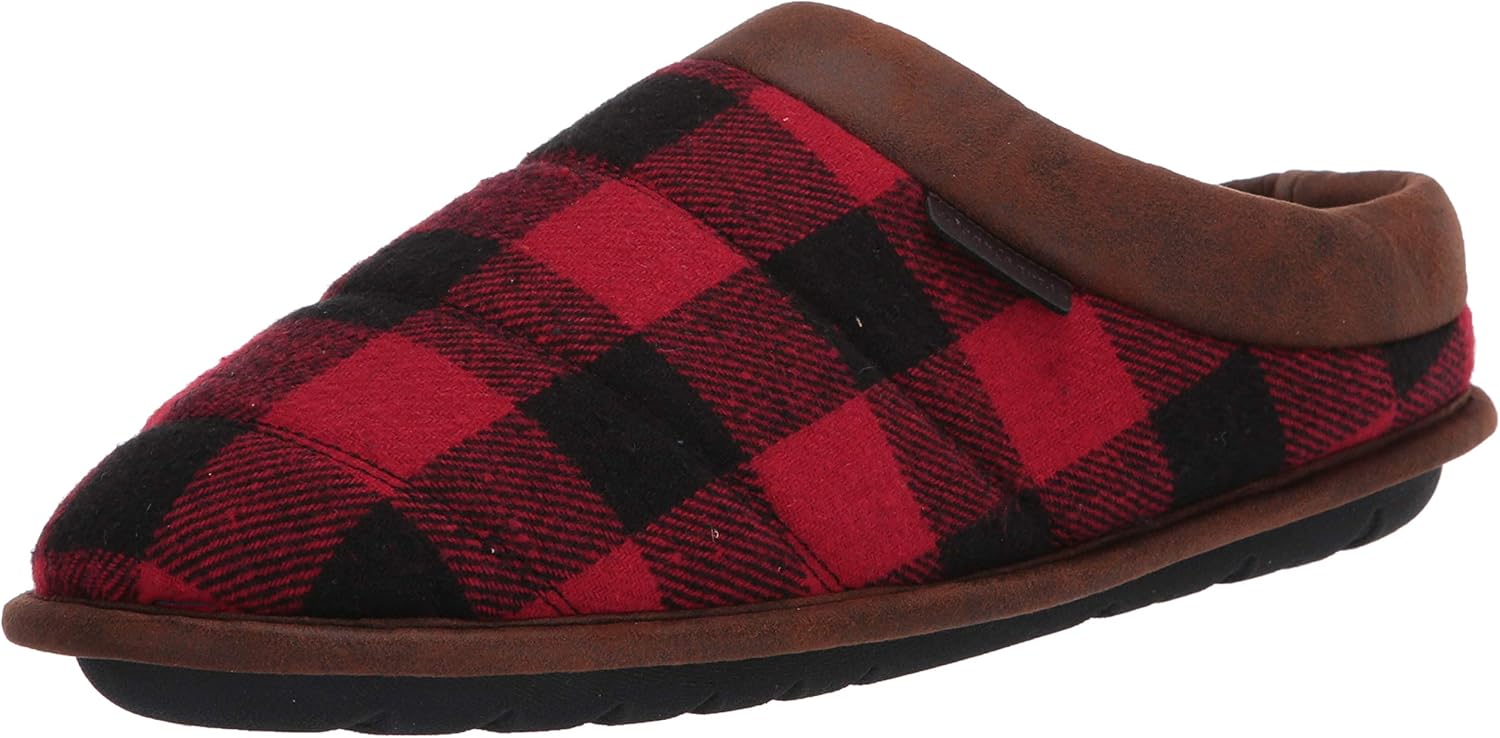 Dearfoams Men's Clog Slipper, Red Plaid, small