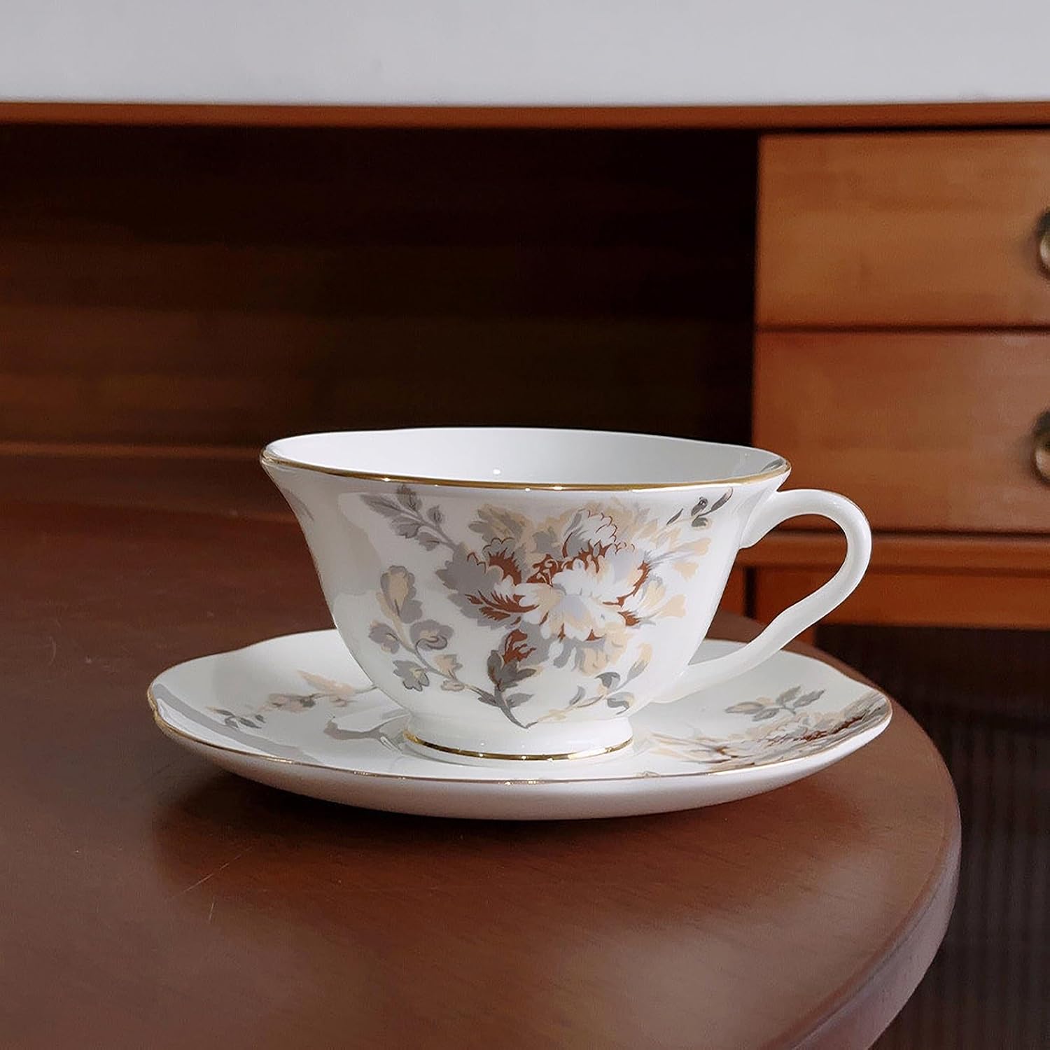fanquare 8 oz Vintage Yellow Peony Porcelain Tea Cup and Saucer Set