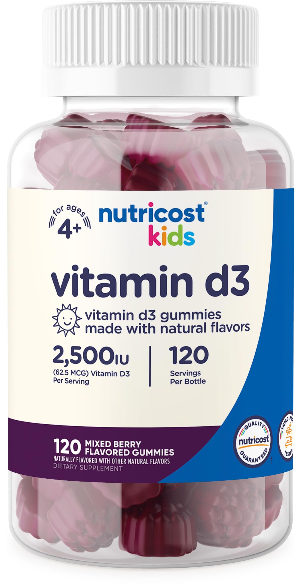 Nutricost Kids Vitamin D3 Gummies 2,500 IU (62.5mcg), 120 Gummies - Mixed Berry Flavored