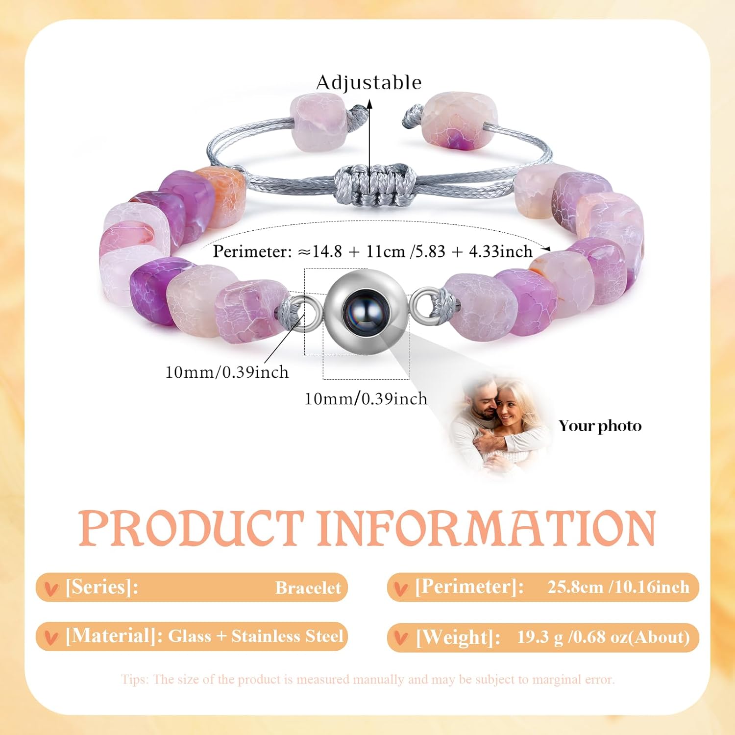 Bracelet with Picture inside Custom Picture Bracelet Personalized Photo Projection Bracelet Glass Memorial Bracelet Customized Gifts for Women Men Valentine's Day
