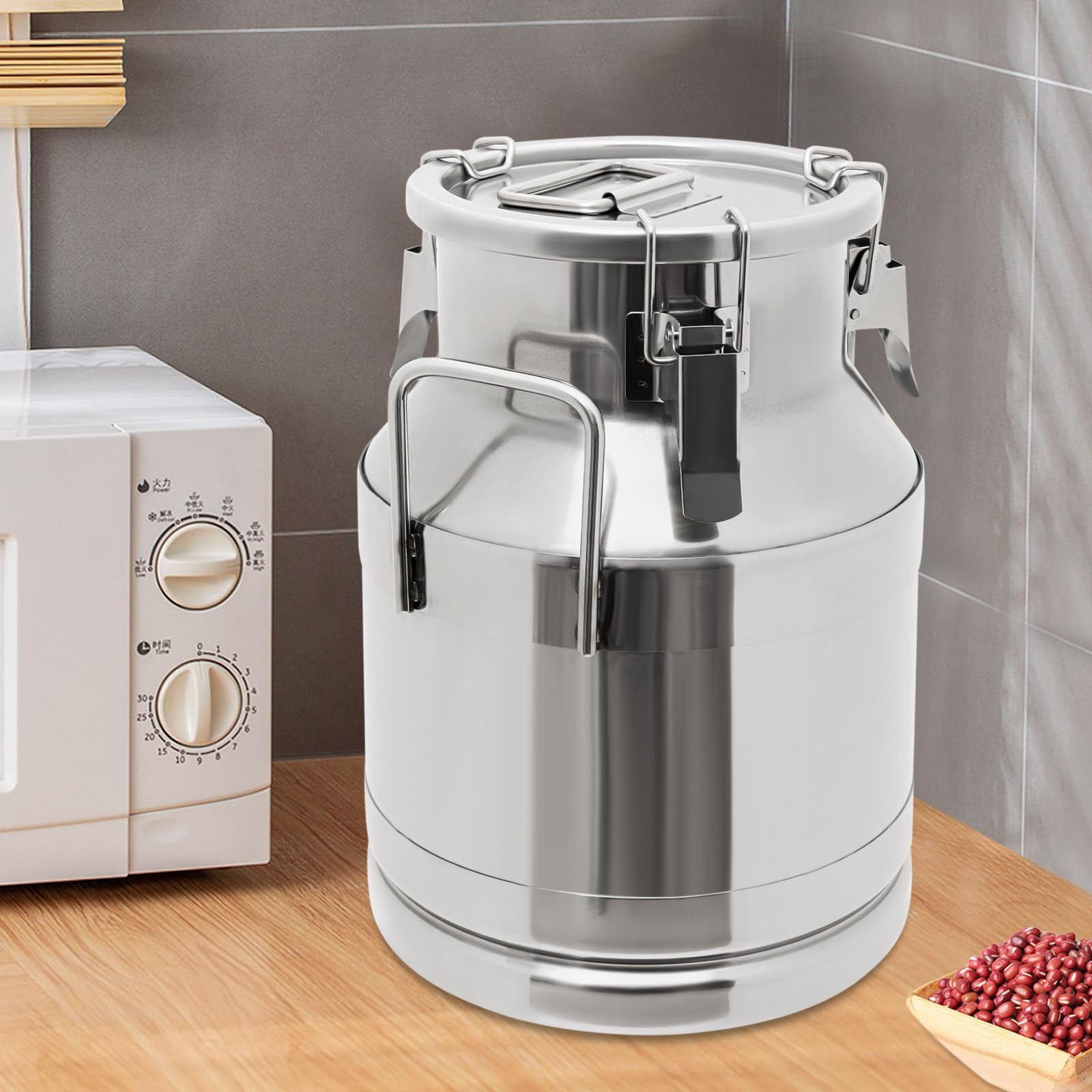 Jarra de leche de acero inoxidable 10L 201 con tapa y asa de transporte, cubo sellado con junta de silicona para transportar líquidos o para guardar