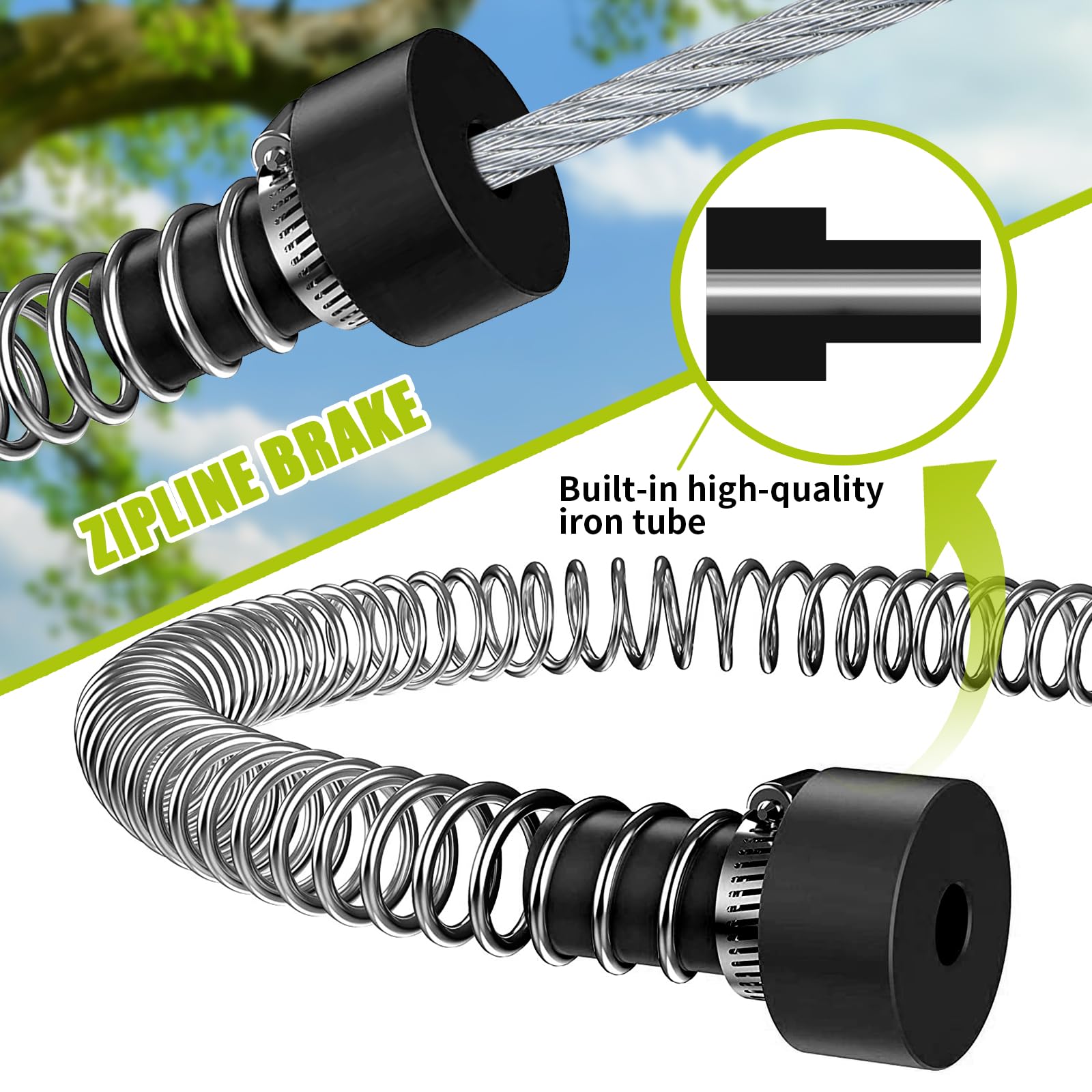 TT TRSMIMA 100 ft /120 ft /150 ft/180ft Zip Line Kit for Kids and Adult Up to 380 lb - Updated Removable Design Trolley and Thickened Seat, Rust Proof W/Safety Harness - Zipline Kits for Backyard