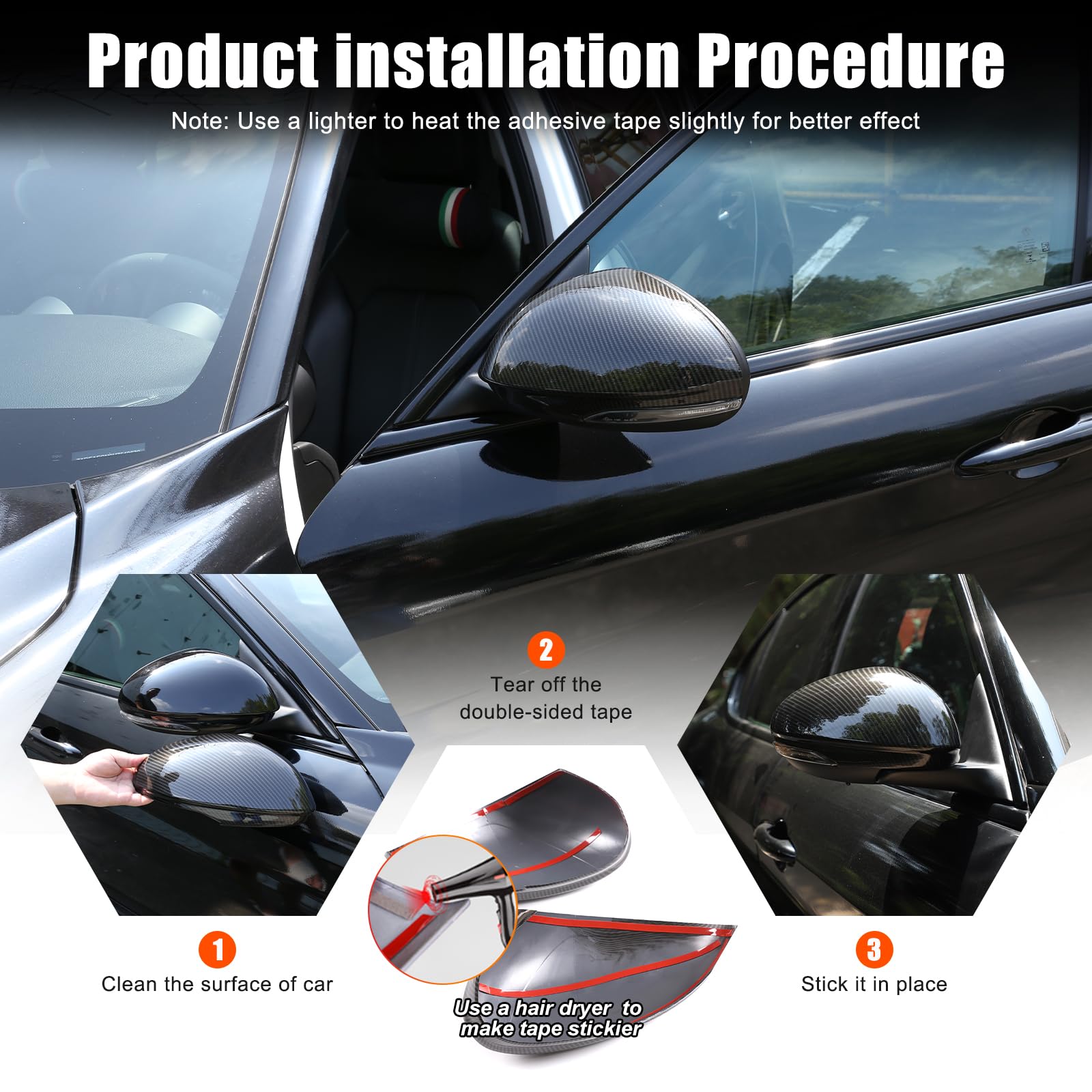1 Paia In Fibra di Carbonio Stile Aletta Specchio Copre Auto Laterale Copertura Dello Specchio Retrovisore Copertura Trim per Alfa Romeo Giulia 2017-2018-2022