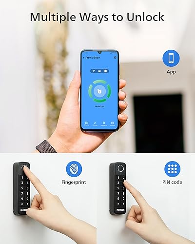 Miniatura 6 de Philips Teclado inalámbrico de huellas dactilares, solo funciona con Philips WiFi Retrofit Lock DDL230X-10HW y DDL230X-1HWP, código PIN