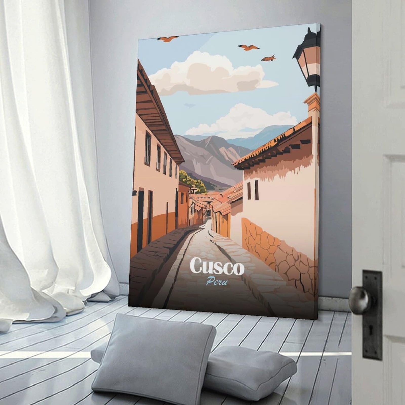 Junmoney Cusco, Peru Street View Illustration Decorative Wall Artwork, 20x30inch(50x75cm), for Study, Office Or Focused Interiors, A Smart Decor Choice for Study Walls
