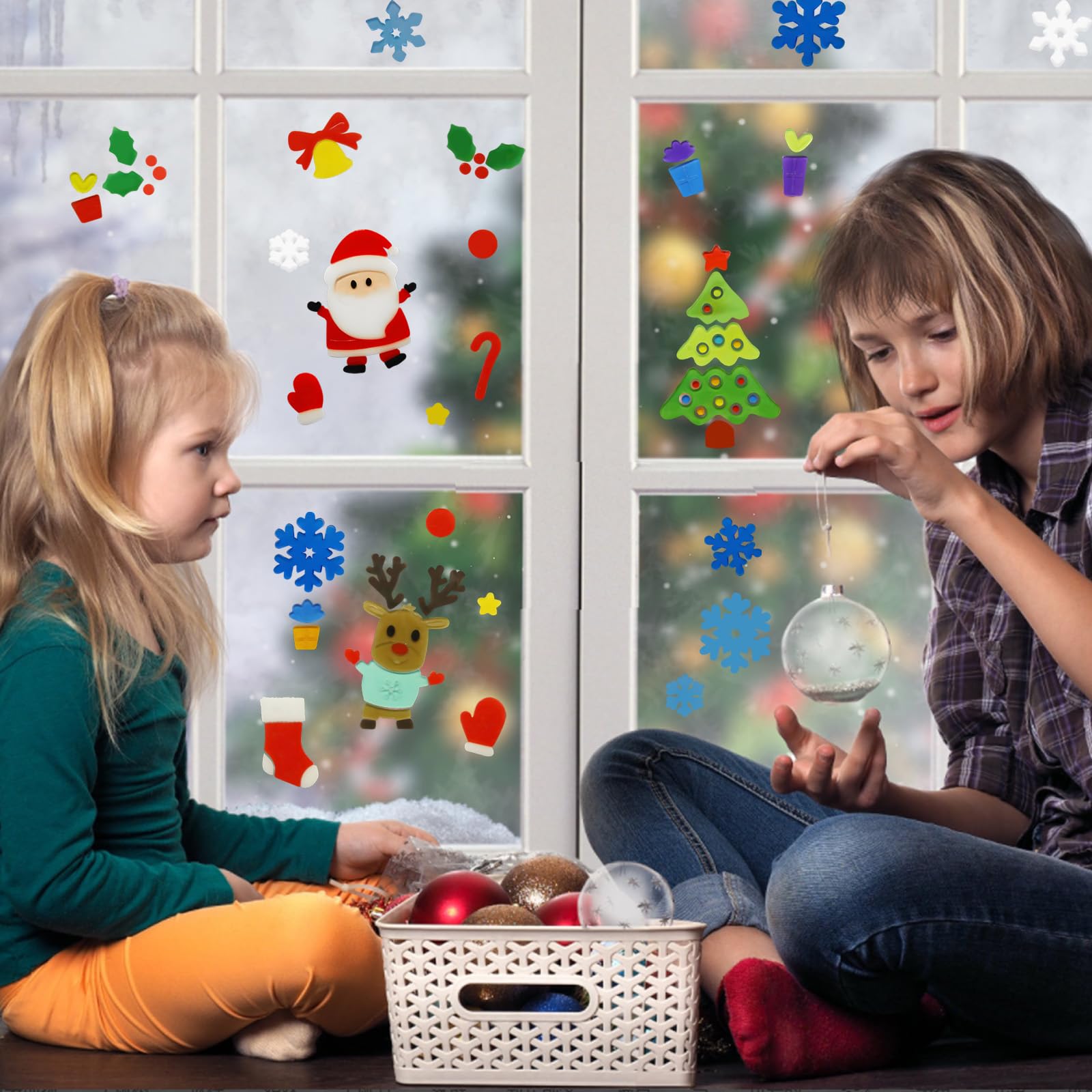 Decorazioni Primaverili Per Finestre - 4 Adesivi Elastici Con Uccelli, Farfalle E Fiori