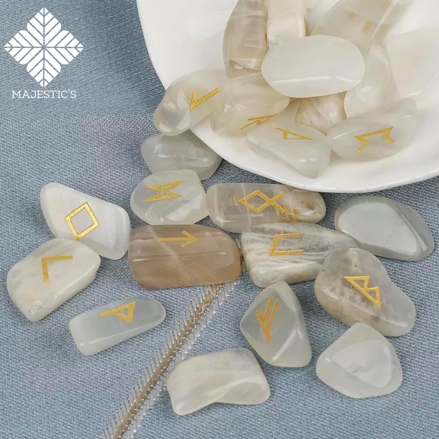 Set De 25 Runas De Cuarzo Blanco Y Cristal De Roca | Incluye Bolsa Negra Y Libro Práctico | Ideal Para Adivinación Y Meditación