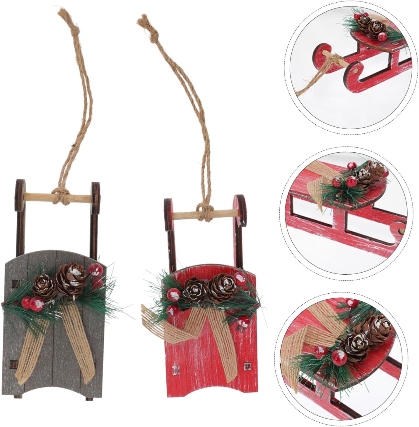 MERRYHAPY Wooden Sled Xmas Adornment Festive Christmas Sleigh Decor Christmas Swags