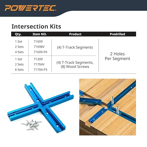 Miniatura 8 de POWERTEC 71698V Kit de intersección de pista en T de 3 pulgadas con orificios de montaje preperforados, para pista en T universal, plantillas y