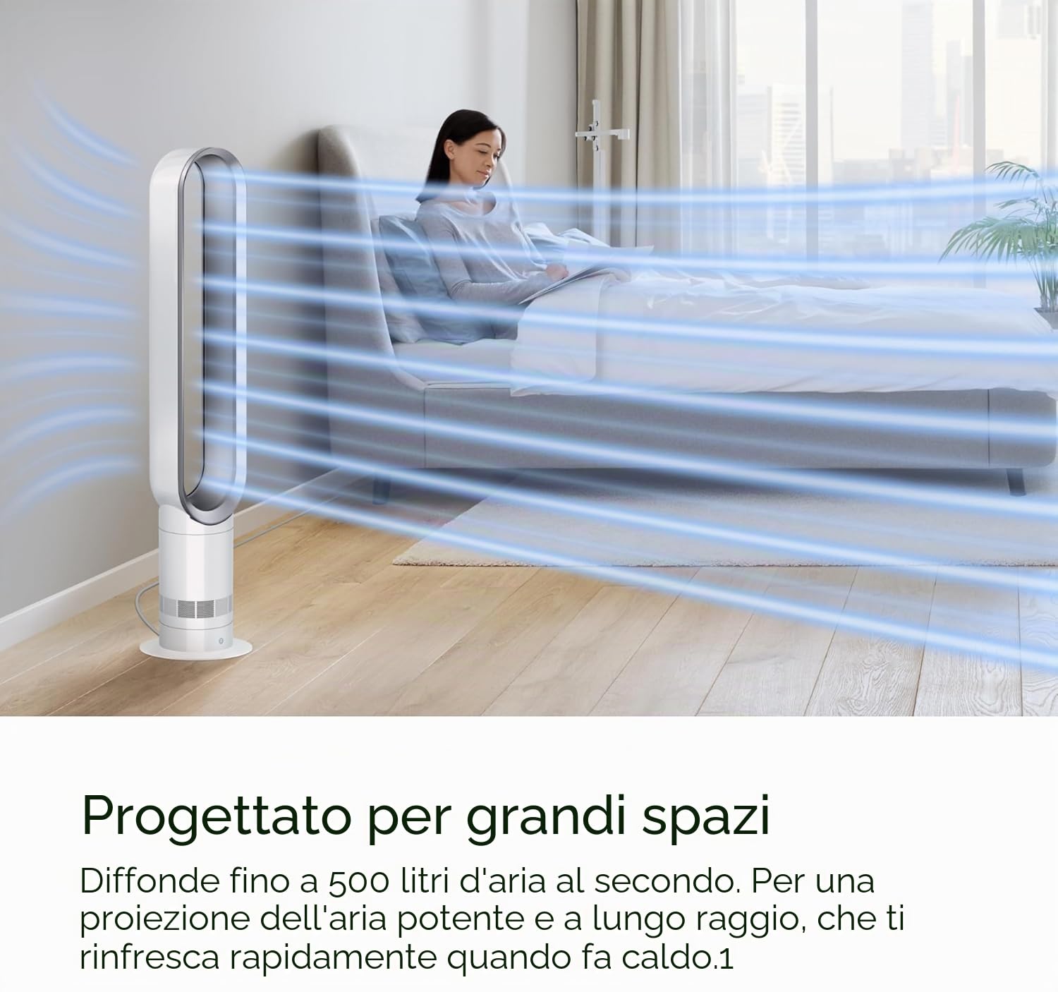 Dyson Cool AM07 - Ventilatore con telecomando, 100 cm, timer 9h, ventilatore a torre silenzioso bianco/argento, risparmio energetico, ventilatore da tavolo per camera da letto, livello di rumore 48 db