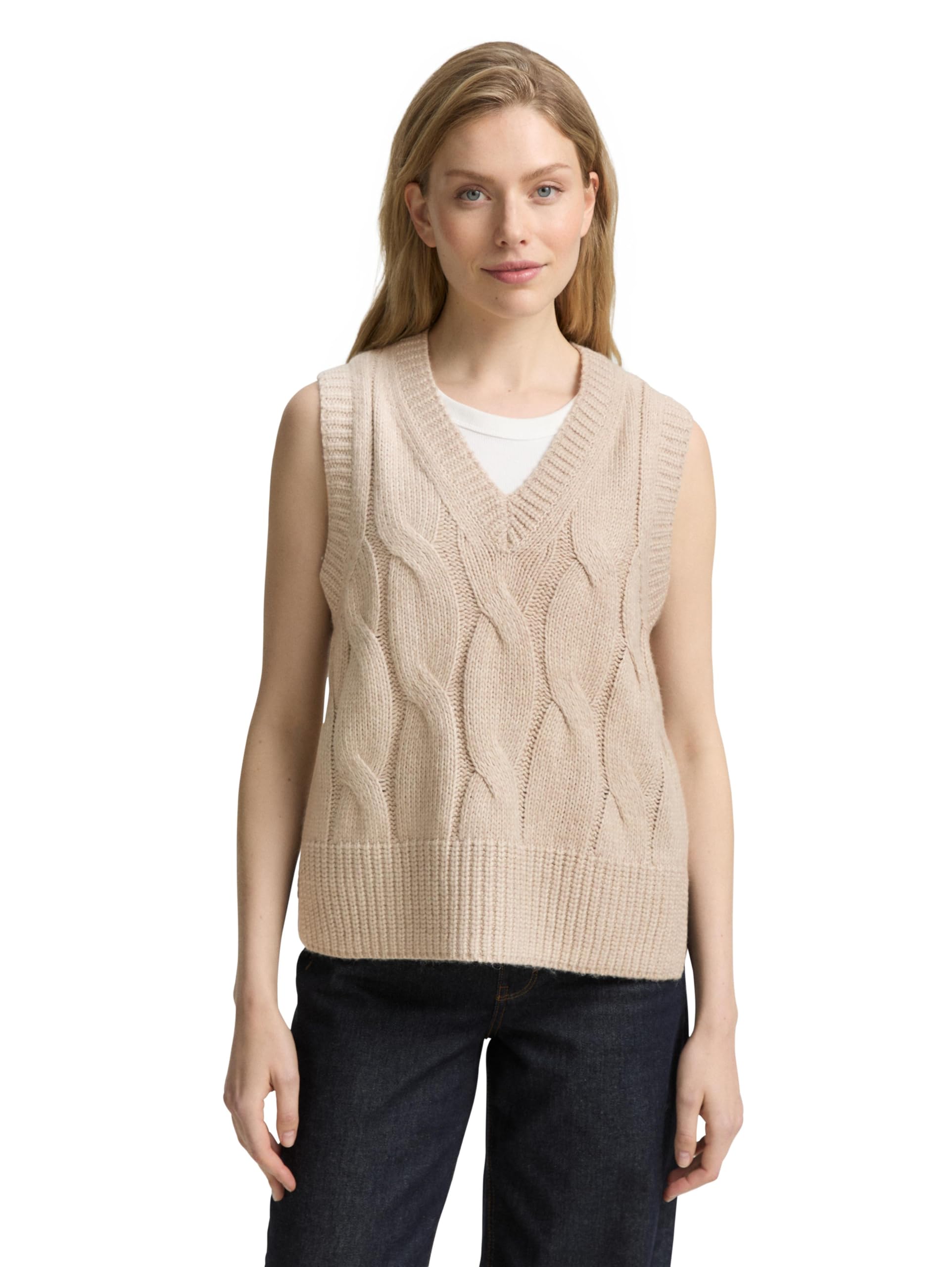 Tom Tailor Damen 1047708 Pullunder mit Zopfmuster (1er Pack)
