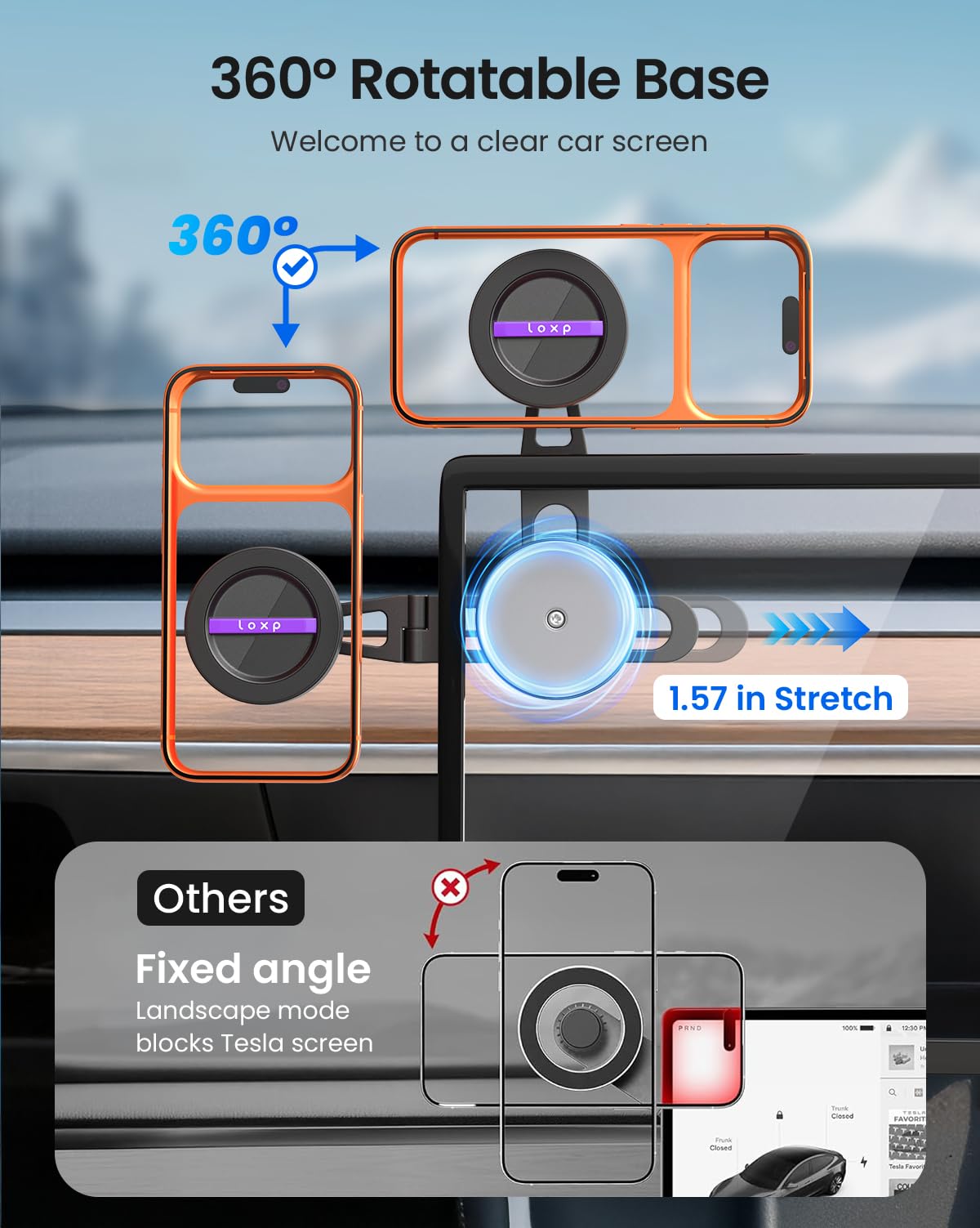 LOXP Support de téléphone rotatif à 360°, support de téléphone Tesla en