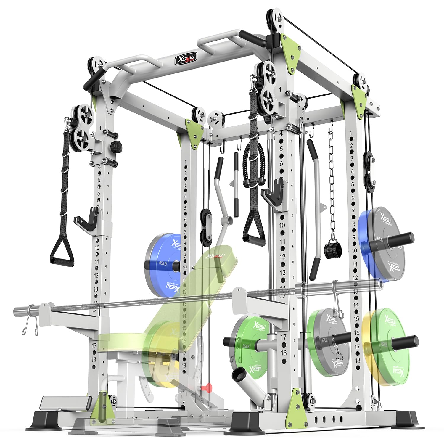 Power Cage Multi-Function Power Rack with Cable Crossover System,1800 LBS Capacity Squat Rack with Weight Bench,for Home Gym
