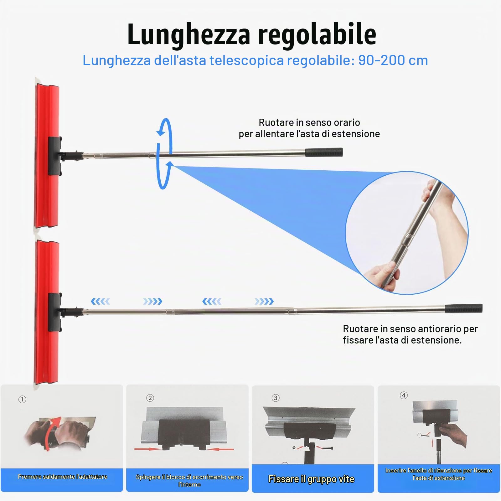 Spatola per Stucco Kit, Kit Spatole Professionali per Lisciatura, Spatola per Superfici con Maniglia di Estensione, Spatola di Finitura 25cm+40cm+60cm+80cm