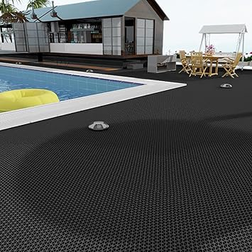 WLWLEO Pool Floor Mats 3x20Ft Heavy Duty Commercial Drainage Non Slip Mats 5.5mm Thick Hollow Design Indoor Outdoor Wet Area Slip-Resistant Mat for Public Toilet Shower Room Hallway,Black