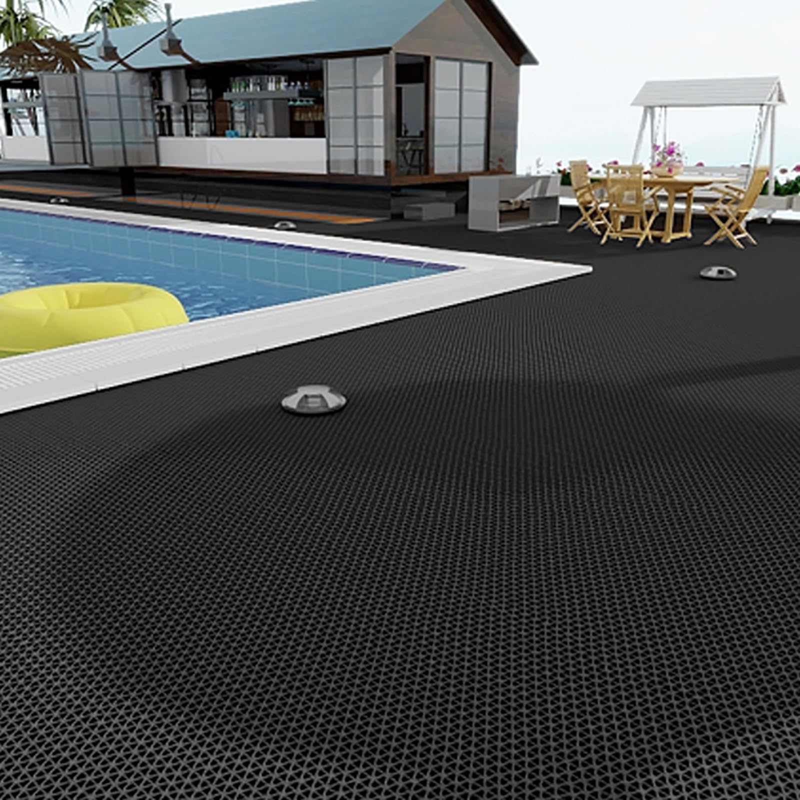 Drainage Non Slip Mats 3'x16.4' Heavy Duty Commercial Floor Mat Mesh Hollow Door Mat Roll for Swimming Pool Bathroom Kitchen Garage Indoor Outdoor Wet Area (Black, 0.9×5M/3×16.4FT) — Amazon image 2
