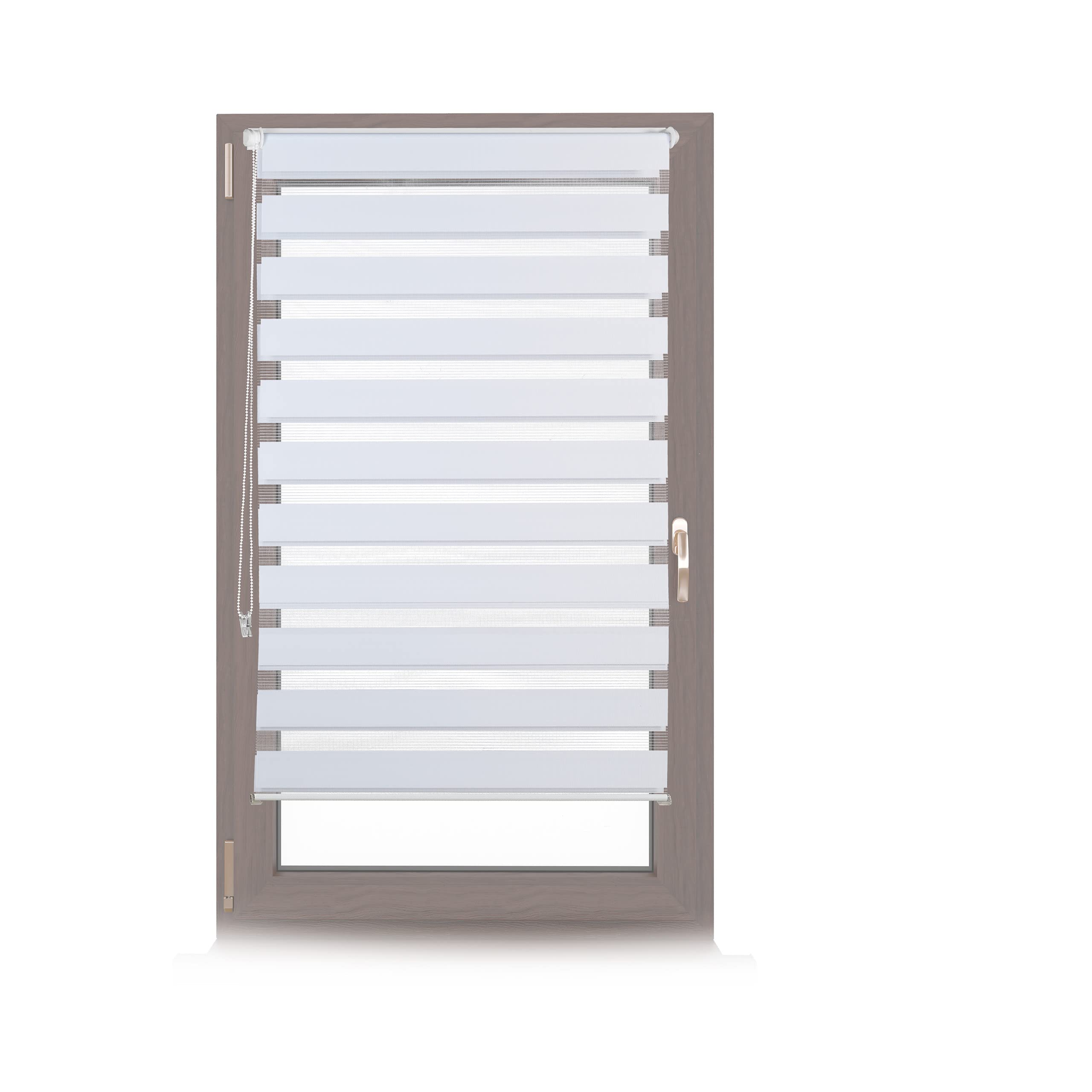 Relaxdays Doppelrollo Klemmfix ohne bohren, 3er Pack, Seitenzugrollo mit Streifen, Duo-Rollo für Fenster, Stoff 76x156 cm, weiß