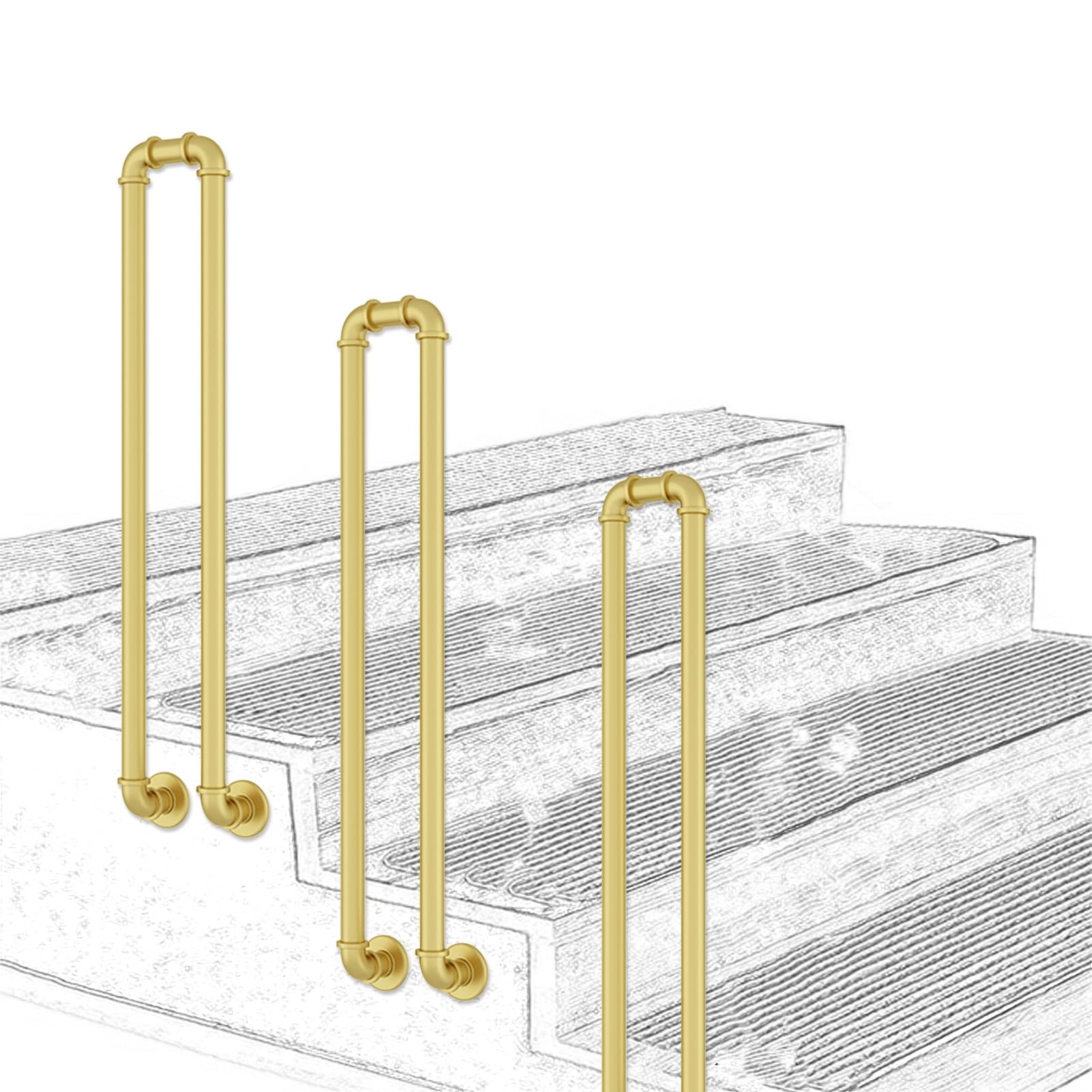 LWJSOCP Stair handrail U Shaped Stair Handrail, Non-Slip Railing, Heavy Duty Wrought Iron Balusters, Transition Safety Grab Bar for Indoor Outdoor Steps, Galvanized Pipe - Gold (Size : 75cm(2.5ft