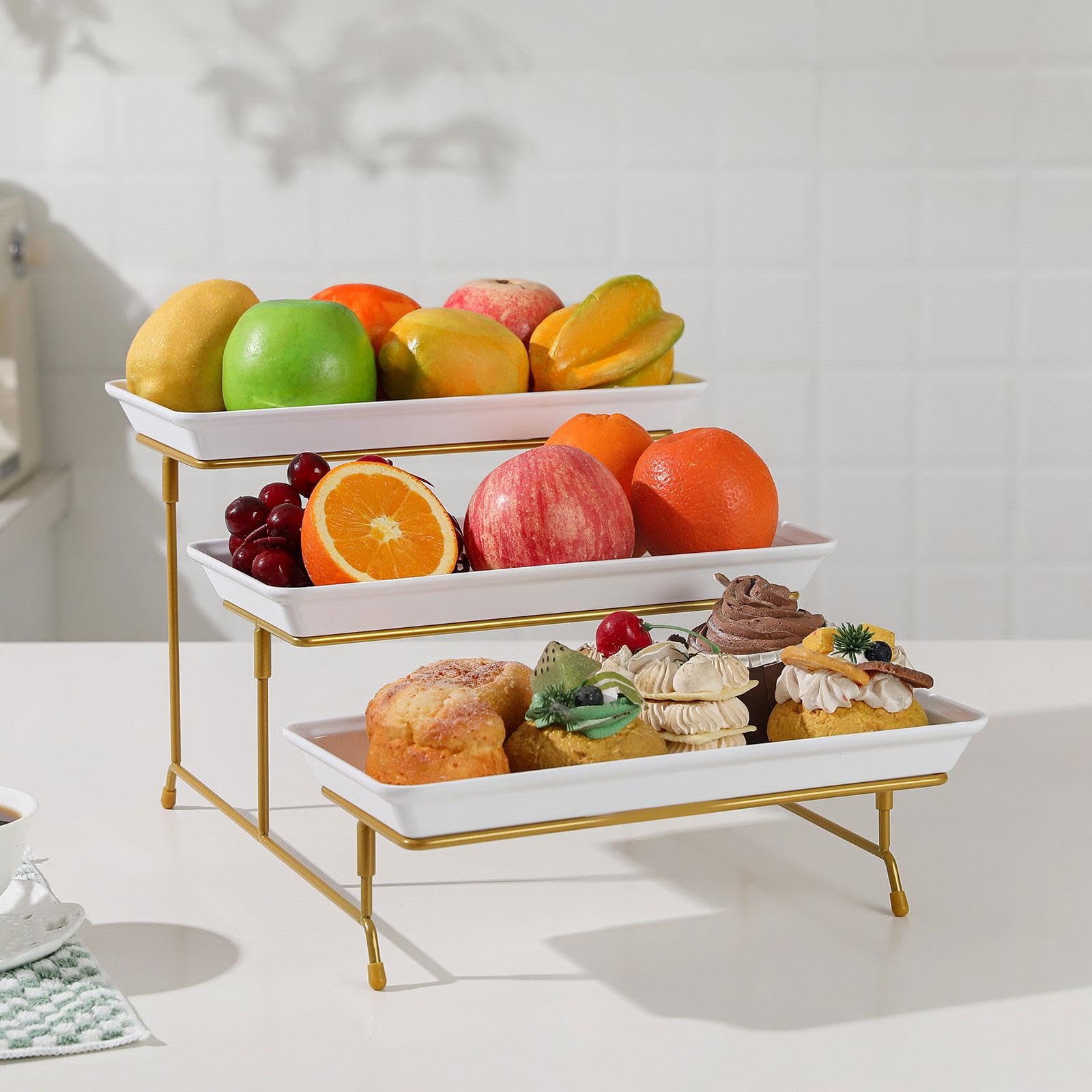 Cupcake Display Stand Bandeja Triple para Frutas Tartas Y Dulces Material Robusto Y Uso Prolongado Diseño Elegante Y Apilable Adecuado para F, Oro, Individual