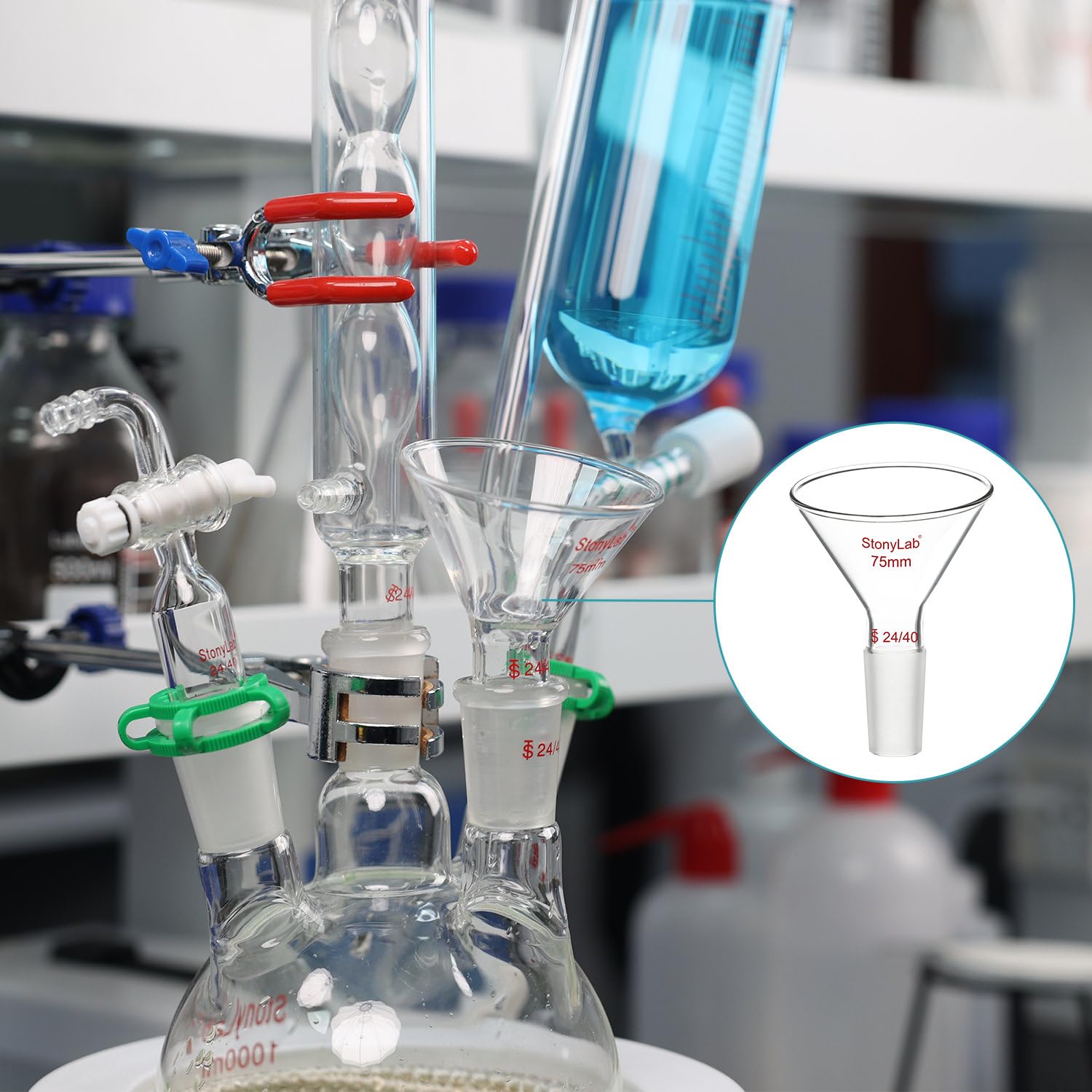 stonylab Glas Schräger Trichter, 60 Versetzter Borosilikatglas Pulvertrichter Schräger Dreieckiger Trichter mit 24/40 Standardgelenk für Ergänzung von Labormaterialien, 75 mm