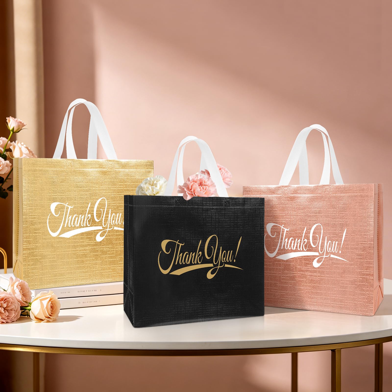 Takytao Lot de 30 sacs cadeaux de remerciement avec poignées - 27,9 x 30,5 x 12,7 cm (H x L x l) en vrac, réutilisables, sacs cadeaux de remerciement non tissés pliables pour affaires, shopping