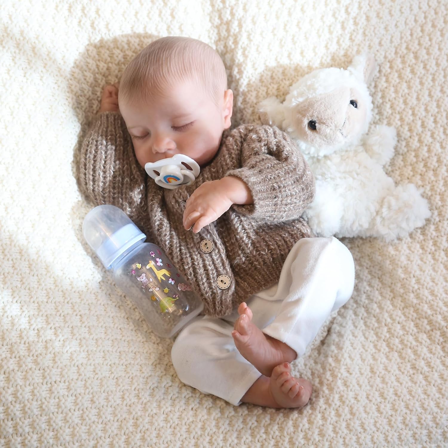 charex lifelike reborn baby dolls boy - 18 inch realistic baby doll newborn soft cloth body, real life baby dolls poseable, complete gift set for kids age 3+ brown knit sweater