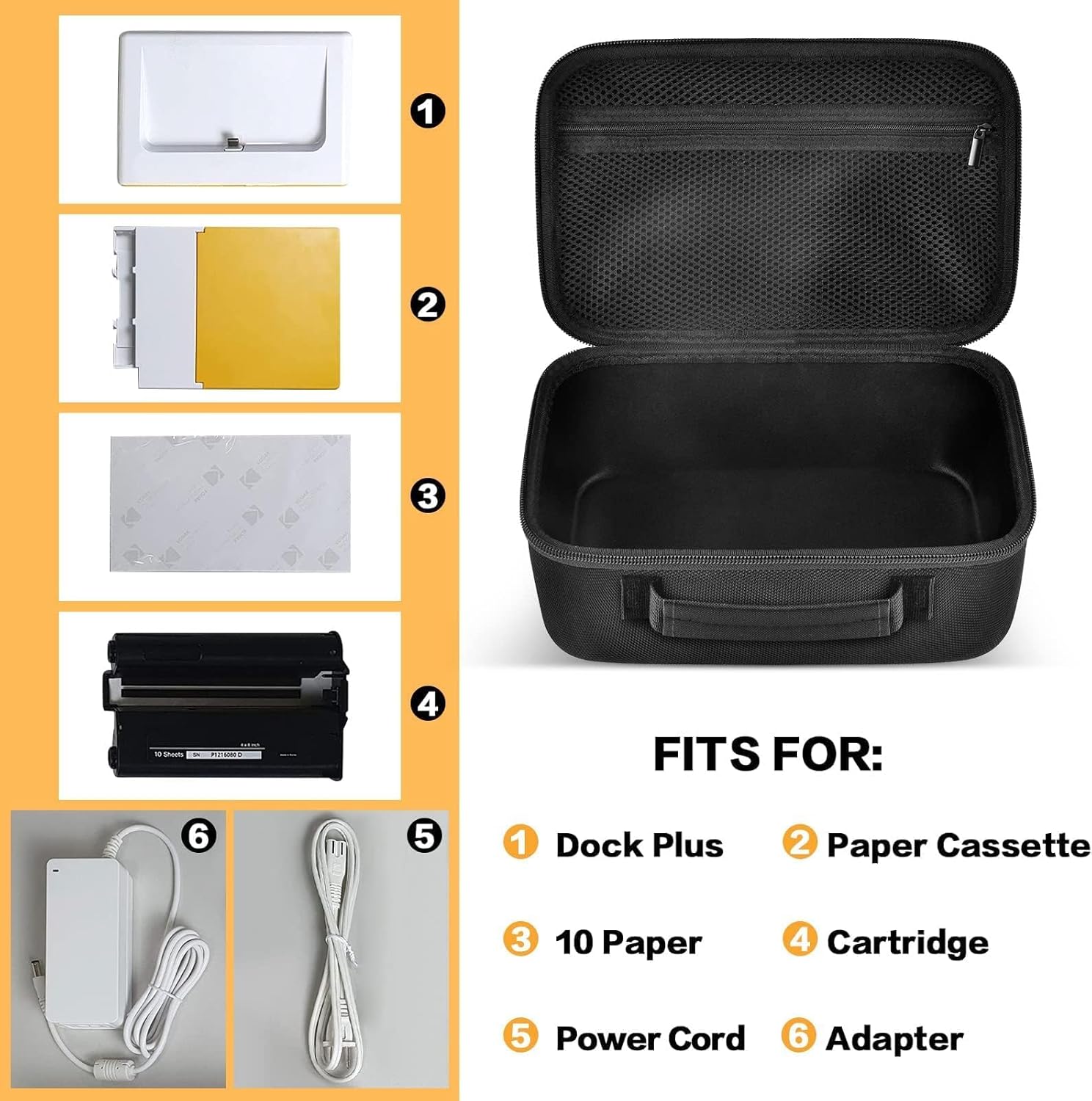 Case Compatible with Kodak Dock Plus for Liene M100 for Kodak Dock Premium Wi-Fi 4x6” Instant Photo Printer. Bluetooth Photo Printing Holder for Adapter, Cartridge, Paper, Power Cord (Box Only) -Black