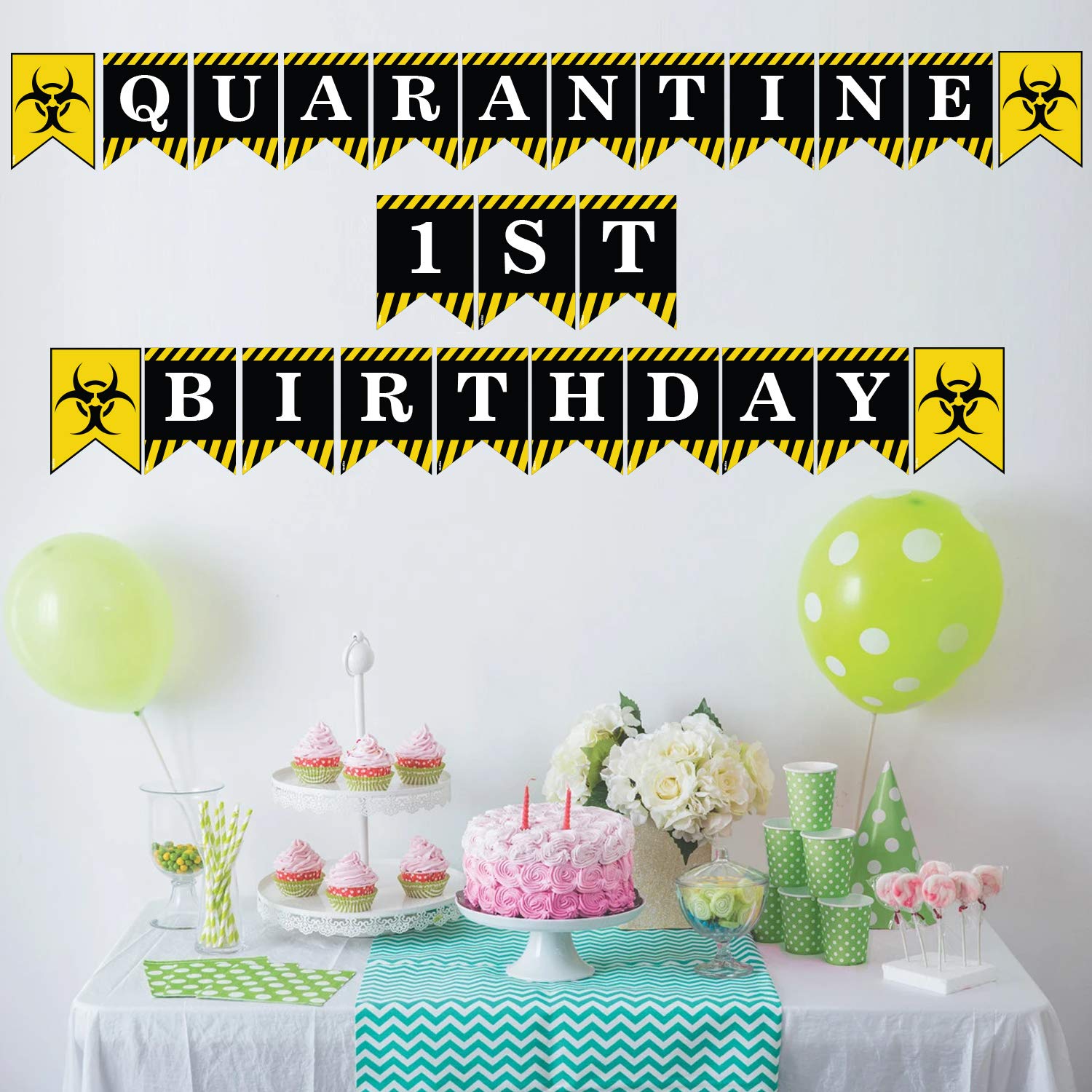 Festiko Happy Quarantine Theme Banner/Bunting/ for Decorations-Birthday (Happy 1st Birthday)