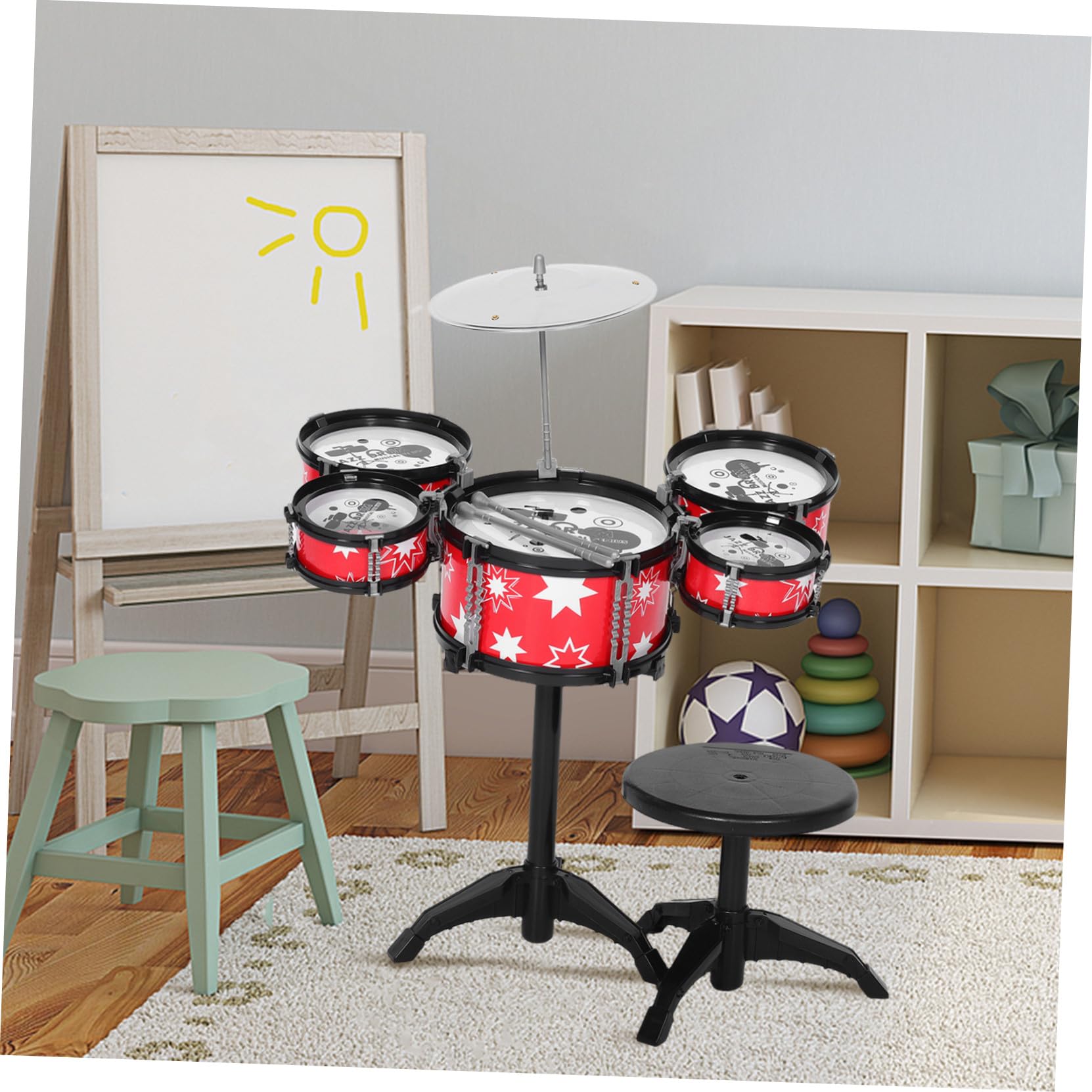Batteria per Bambini Set Mini Rosso in Plastica per Piccoli