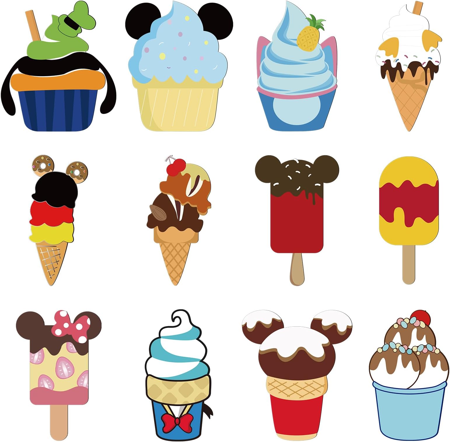 12Pcs Mouse Cruise Door Magnets Stickers Fridge Refrigerator,Cute Ice Cream Magnet Car Door Fridge Magnet Sticker Whiteboards for Holiday Kitchen Locker Favors