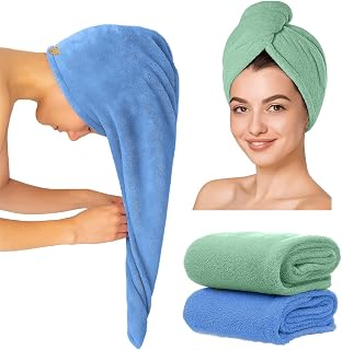 Jivinex Hair Towel Wrap for Women - Quick Drying Microfiber Towel for Hair with Elastic Loop for Tying-Super Absorbent Hea... Price In India