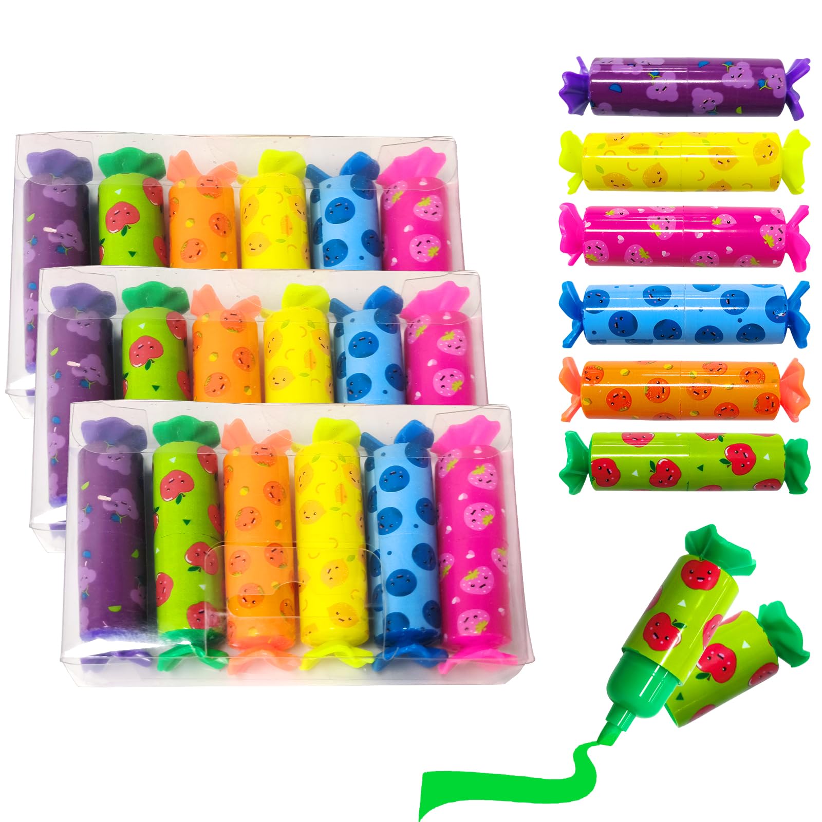 AIYONG 18 PCS Marcadores Fluorescentes en Forma de Caramelo, Subrayadores para Niños, Papelería Bonita, para Colorear, Mini Subrayador para Marcadores, Diarios, Libros para Colorear