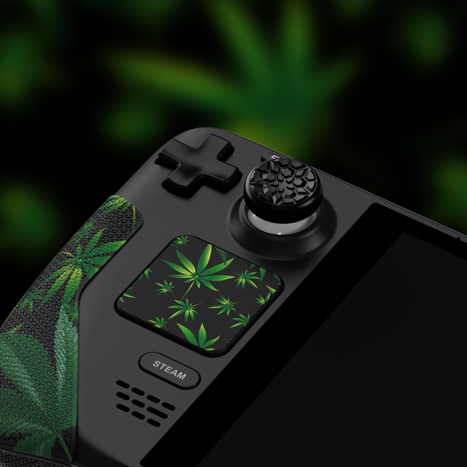 PlayVital Pegatina Dividido Grip para Steam Deck LCD & OLED Calcomanías Adhesivo de Trackpads Gatillos Botones Traseros Stickers con Tapas para el Pulgar Textura de Diamante Hexagonal-Hierbas Verdes