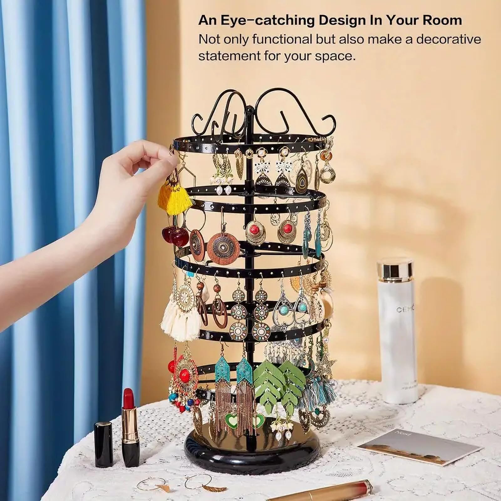NCONCO 5 Tier Rotating Earring Holder Organizer, Adjustable Metal Jewelry Display Stand - Image 3